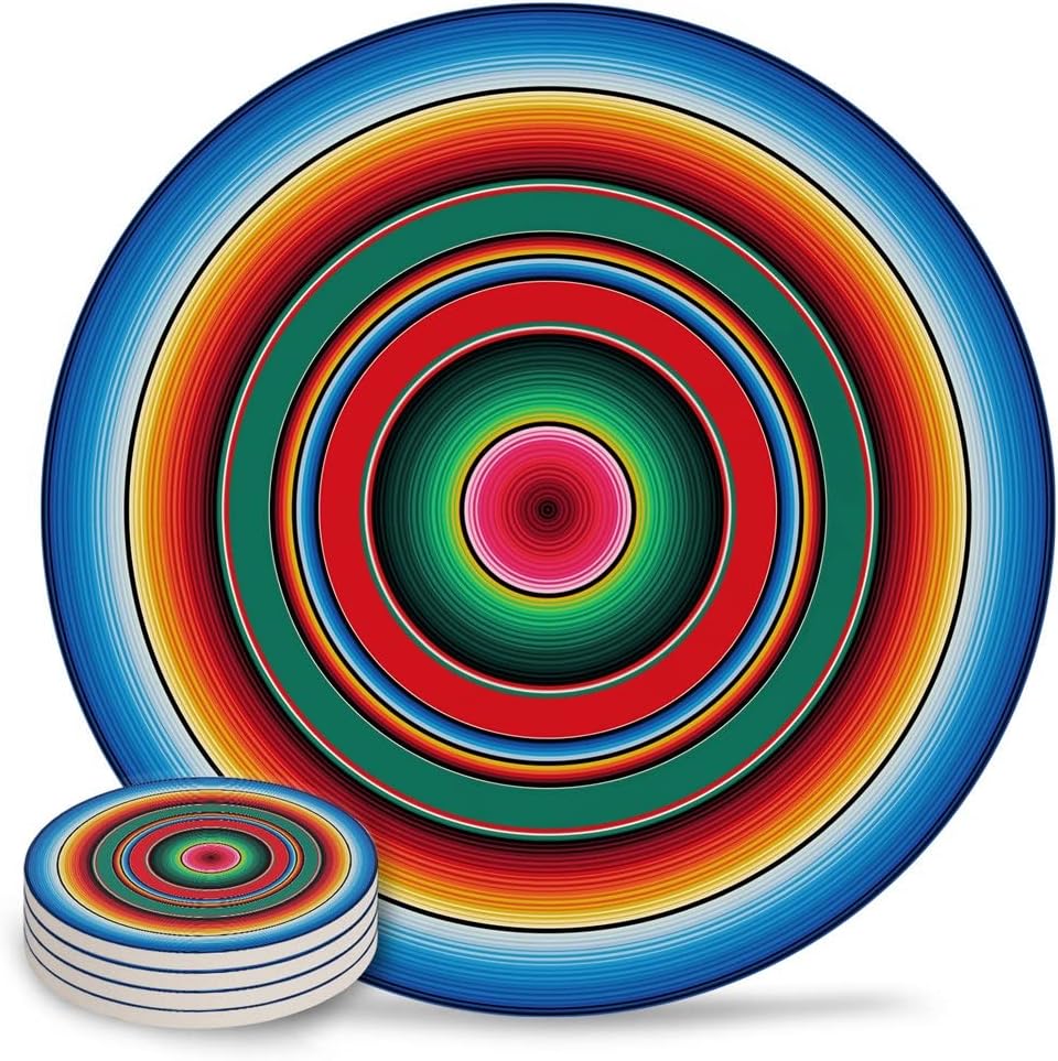 98578 ストライプコースターセラミックセット丸い吸収剤ドリンクコースターコーヒーティーカッププレースマットテーブルマット(6pc