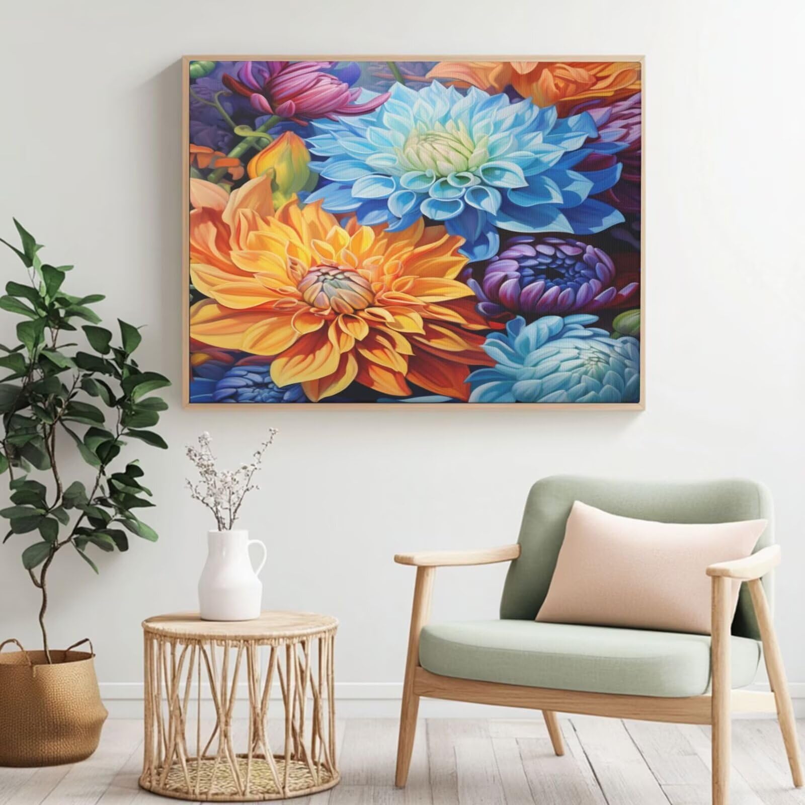 Kit per pittura con numeri per adulti, crisantemo, pittura a fiori con numeri per principianti, pittura acrilica con numeri, kit per decorazione da parete, 95 x 70 cm, senza cornice)