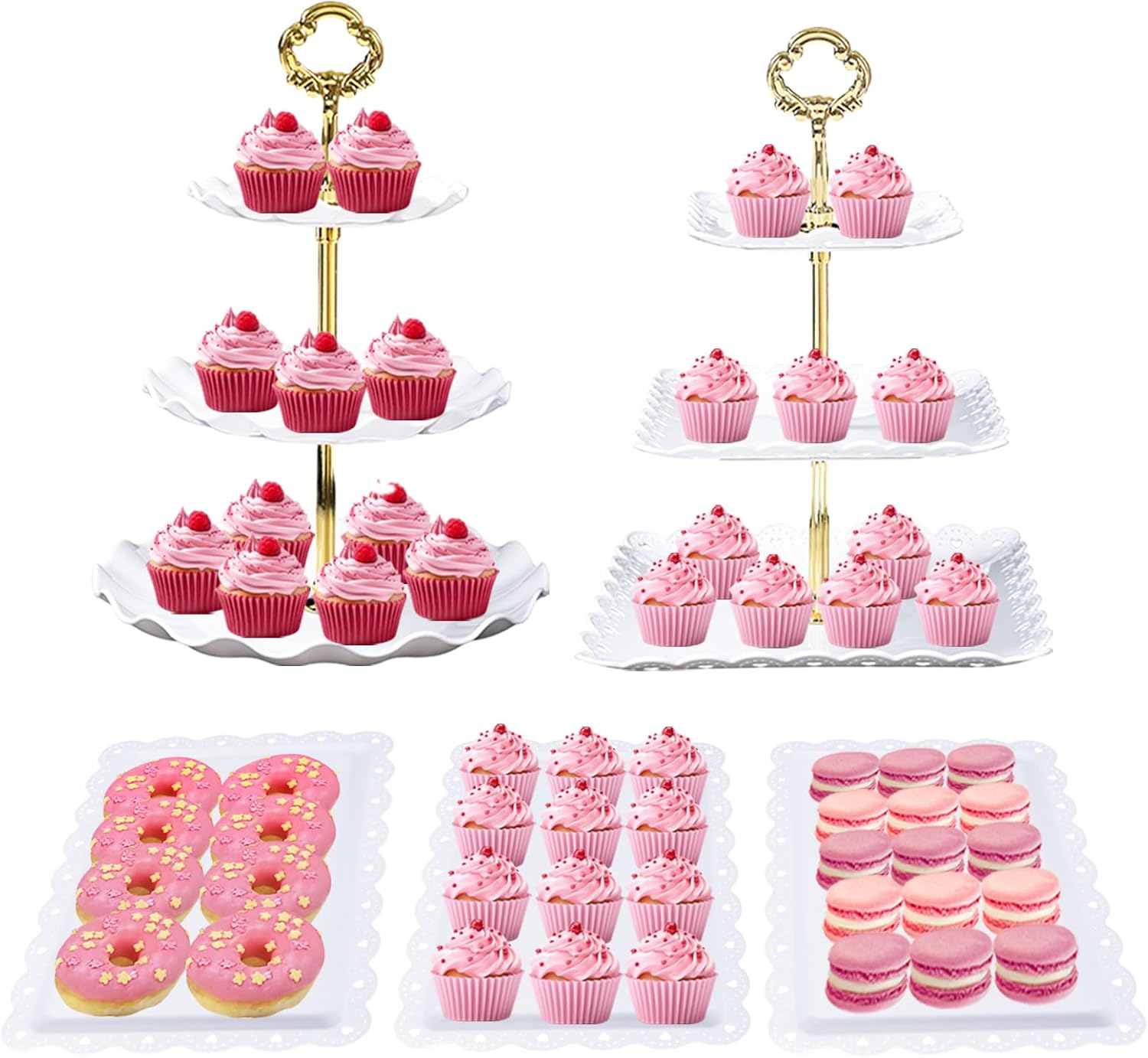 Frigg Dessert Table Display Set,10Pcs Cake Stand,4 Pcs 3 tiered Cupcake Stands and 6 Pcs Dessert Trays serving trays for Party Baby Shower Wedding Tea Party Decorations