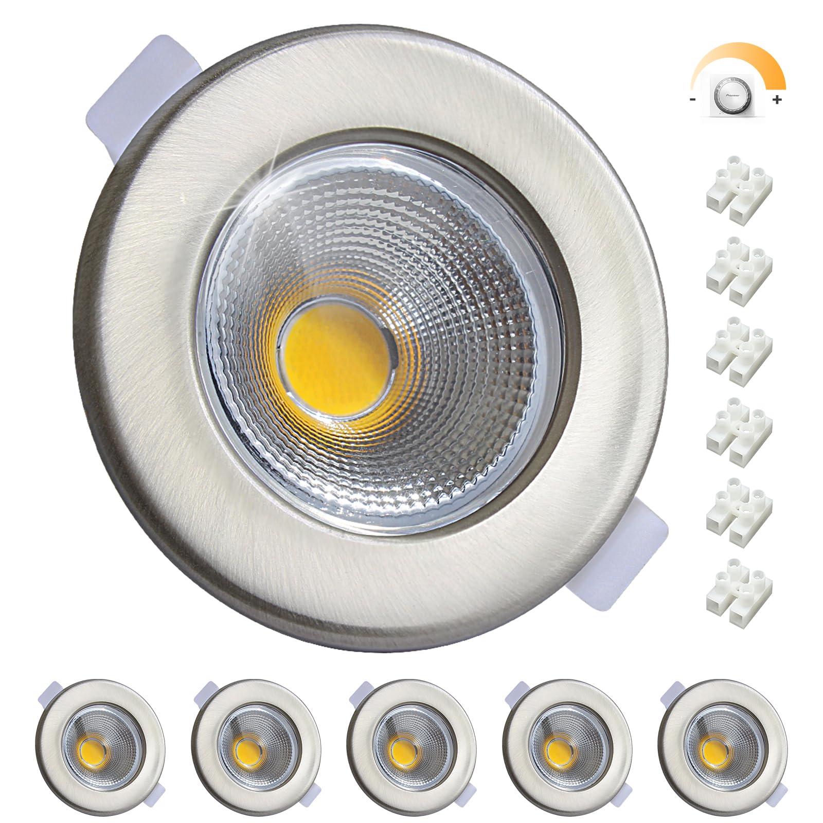 Wondlumi 6X Dimmable Downlights for Ceiling 10W, COB Ultra Slim Recessed Ceiling Lights Cool White 5000K
