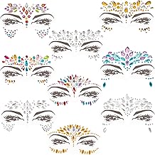 Face Gems for Festivals, 9 PCS Adhesive Face Glitter Jewels Temporary Tattoos Sticker for Music Festival Holiday Party, Halloween, Christmas,Birthday Carnival