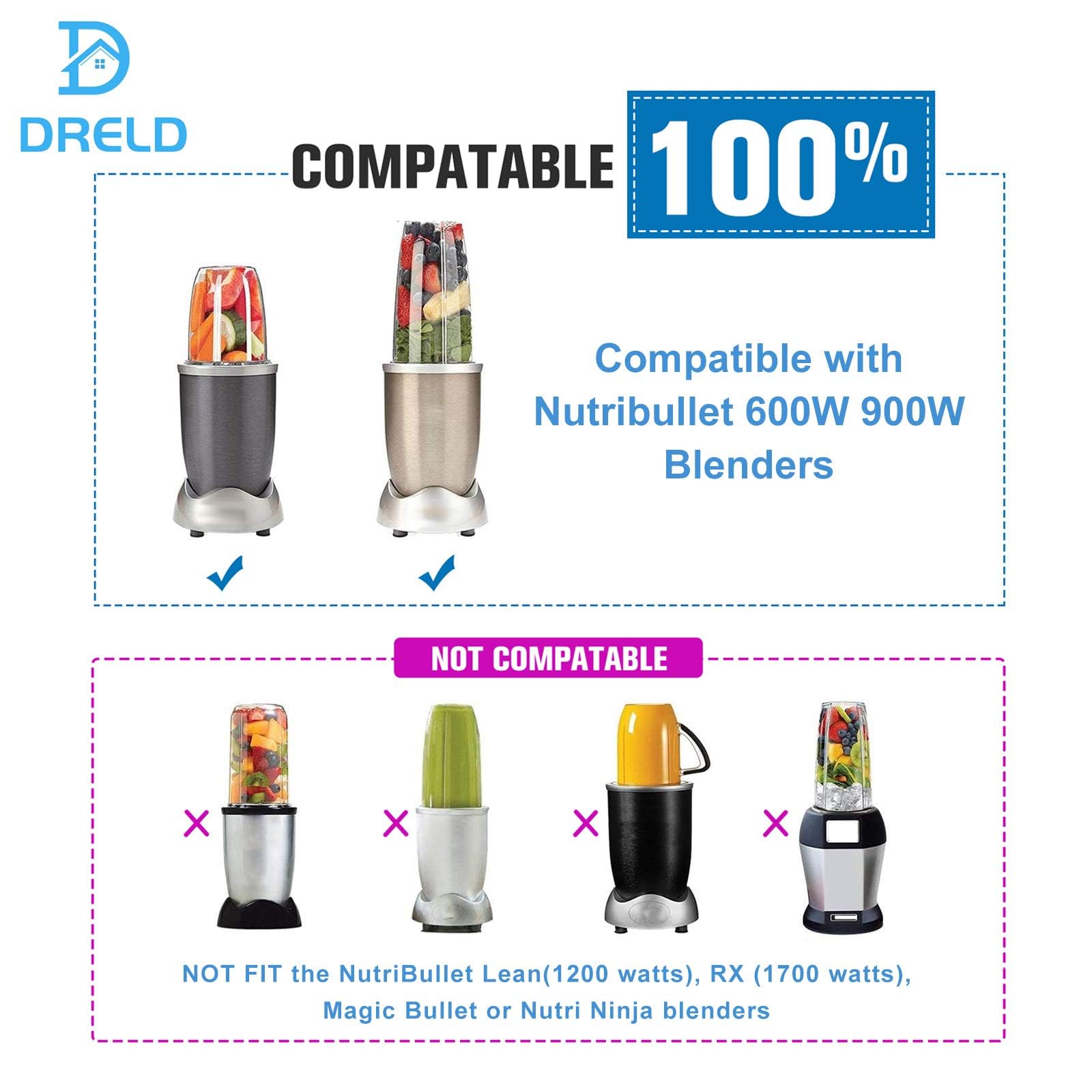 DRELD Zestaw 2 zapasowych kubków 32 oz do sokowirówki Nutribullet z pokrywką Flip Top to-Go