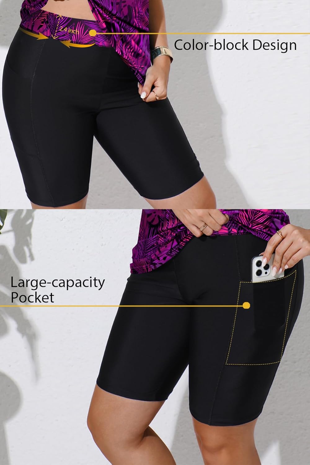 Plus Size Tankini Swimsuits - Athletic Two Piece Bathing Suits with Short for Women Swimwear with Pockets - Image 5