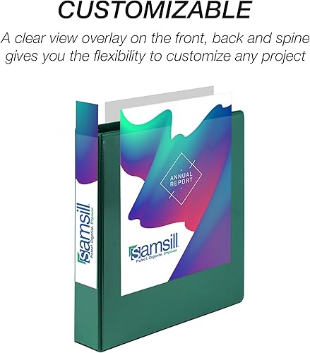 Vista 288 de Samsill (MP128587) - Carpeta de 3 anillos redondos de 3 pulgadas, fabricada en los EE. UU., con cubierta transparente personalizable para insertos