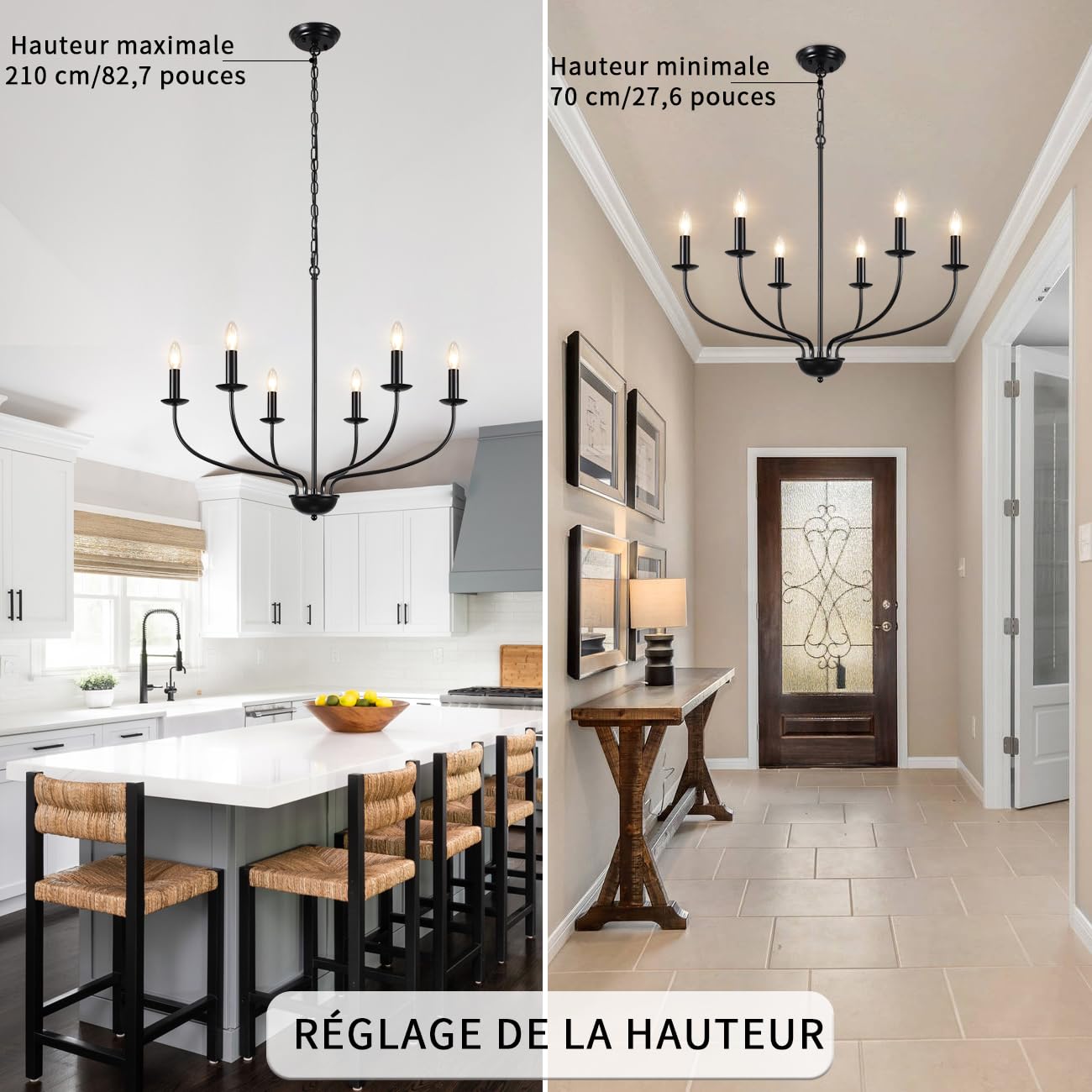Lustre Vintage Industriel 6 Lumières Noir Et Doré - Suspension Réglable En Hauteur Pour Salon, Salle à Manger, Cuisine Et Chambre