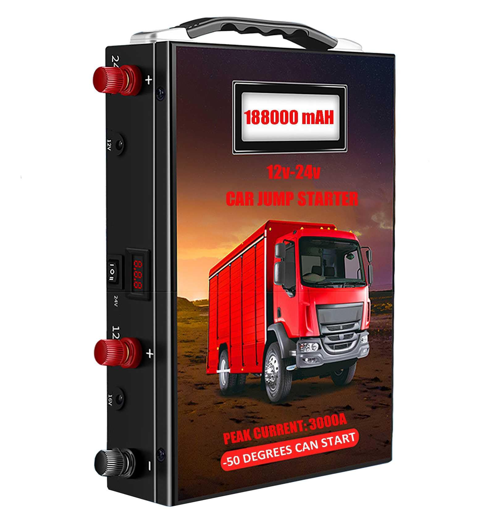 LZAHSH 3000A Car Jump Starter, 188000mAH 12V/24V Car Battery Starter -50℃~80℃ Jump Starter with Emergency Lighting, for Petrol/Diesel Vehicles
