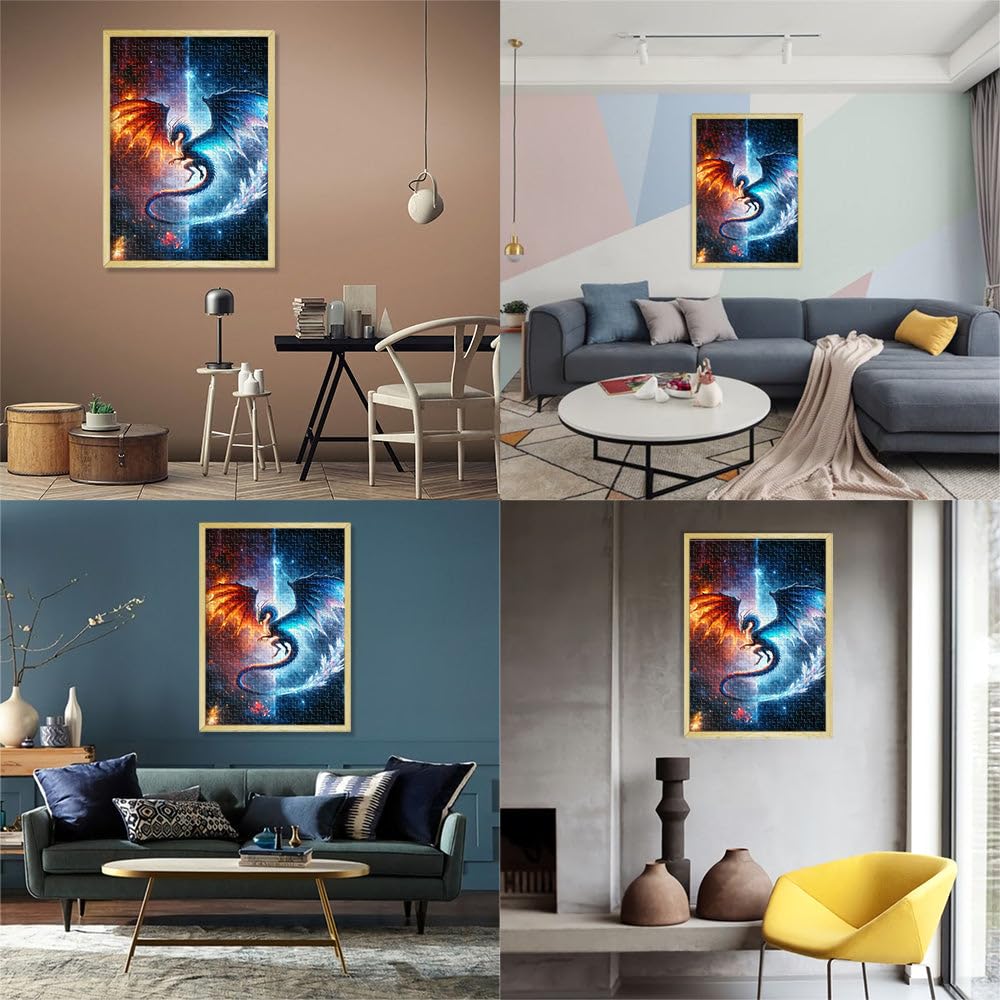 Puzzles de 2000 pièces pour Adultes et Adolescents Dragon de feu et de Glace Fabriqué en Carton Convient aux 14 Ans et Plus Décoration Murale de Jouets Cadeaux d'anniversaire et Cadeaux Uniques。