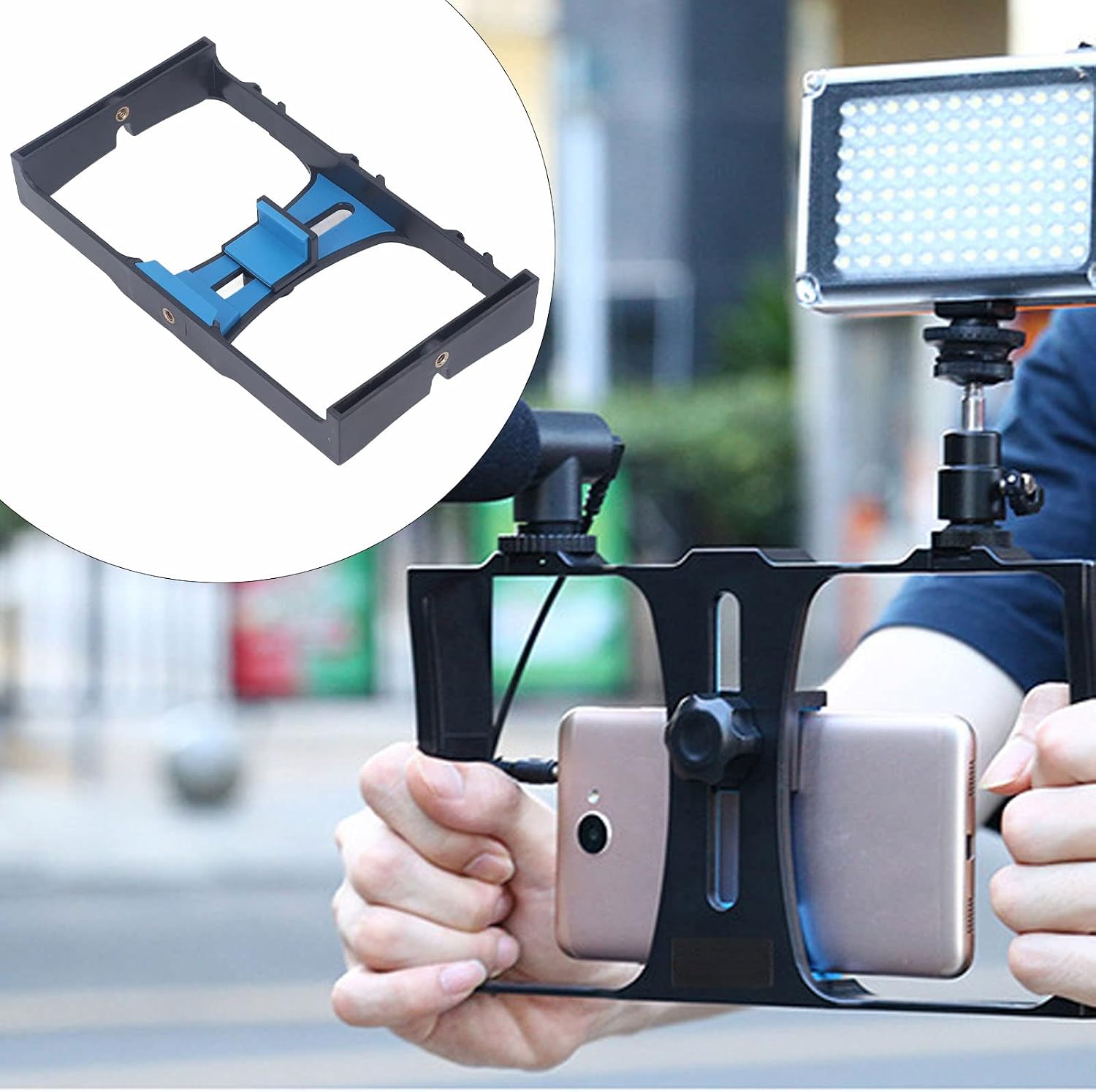 Smartphone Vlogging Rig Case with Cold Shoe and 1/4 Thread, Adjustable Phone Video Cage for Filmmaking, Compatible with iPhone, Lightweight Stabilizer Grip