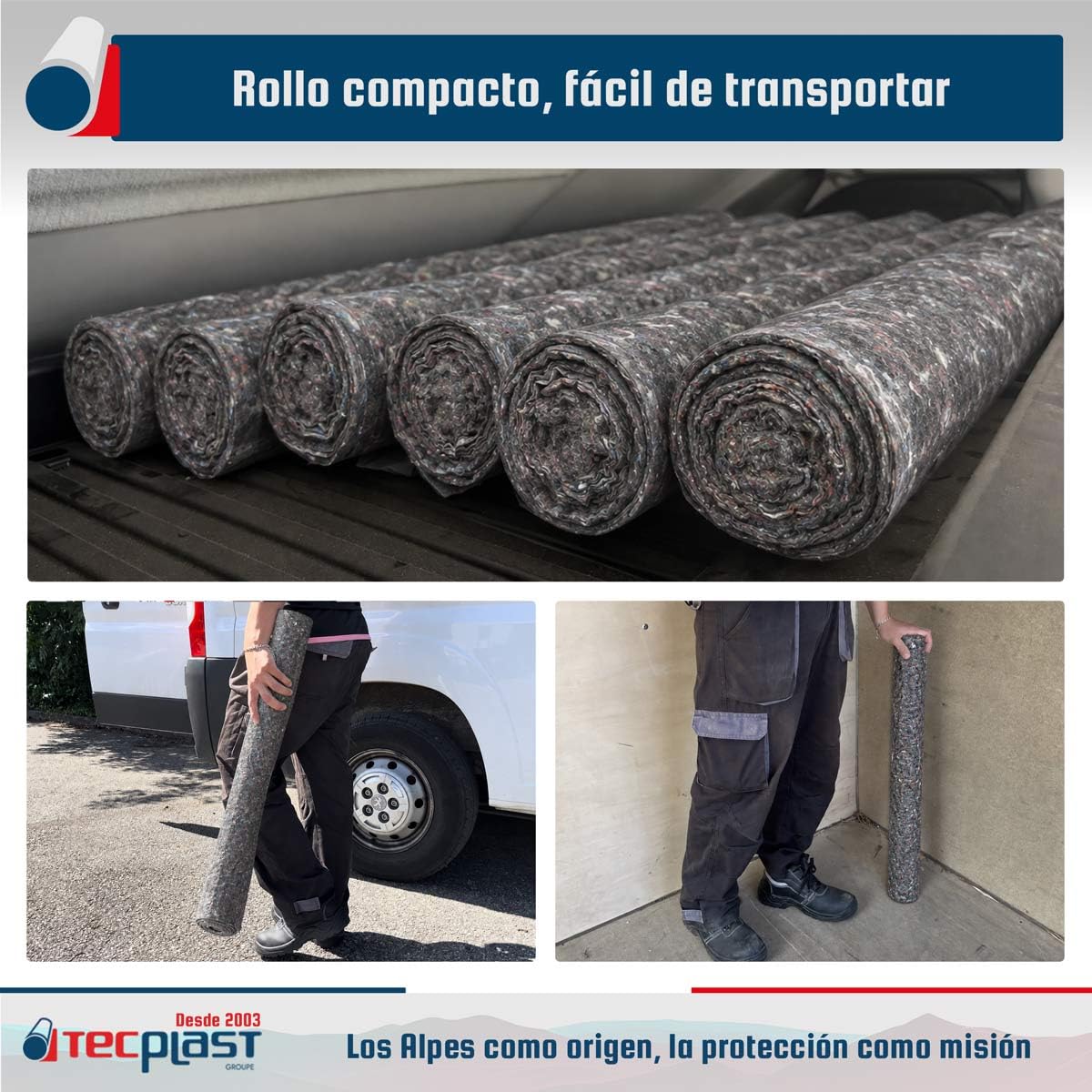 Fieltro protector para Pintura 1x25m - TECPLAST - 120FPE Gris - Económico - Fieltro pintor para suelos