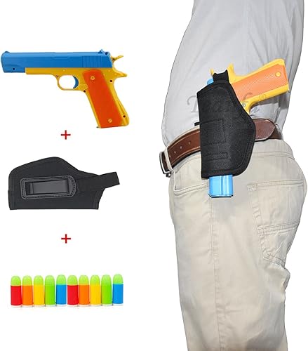 Pistola de juguete clásica de espuma Colt 1911 con funda táctica y balas suaves coloridas, dimensiones reales, divertido juego al aire libre