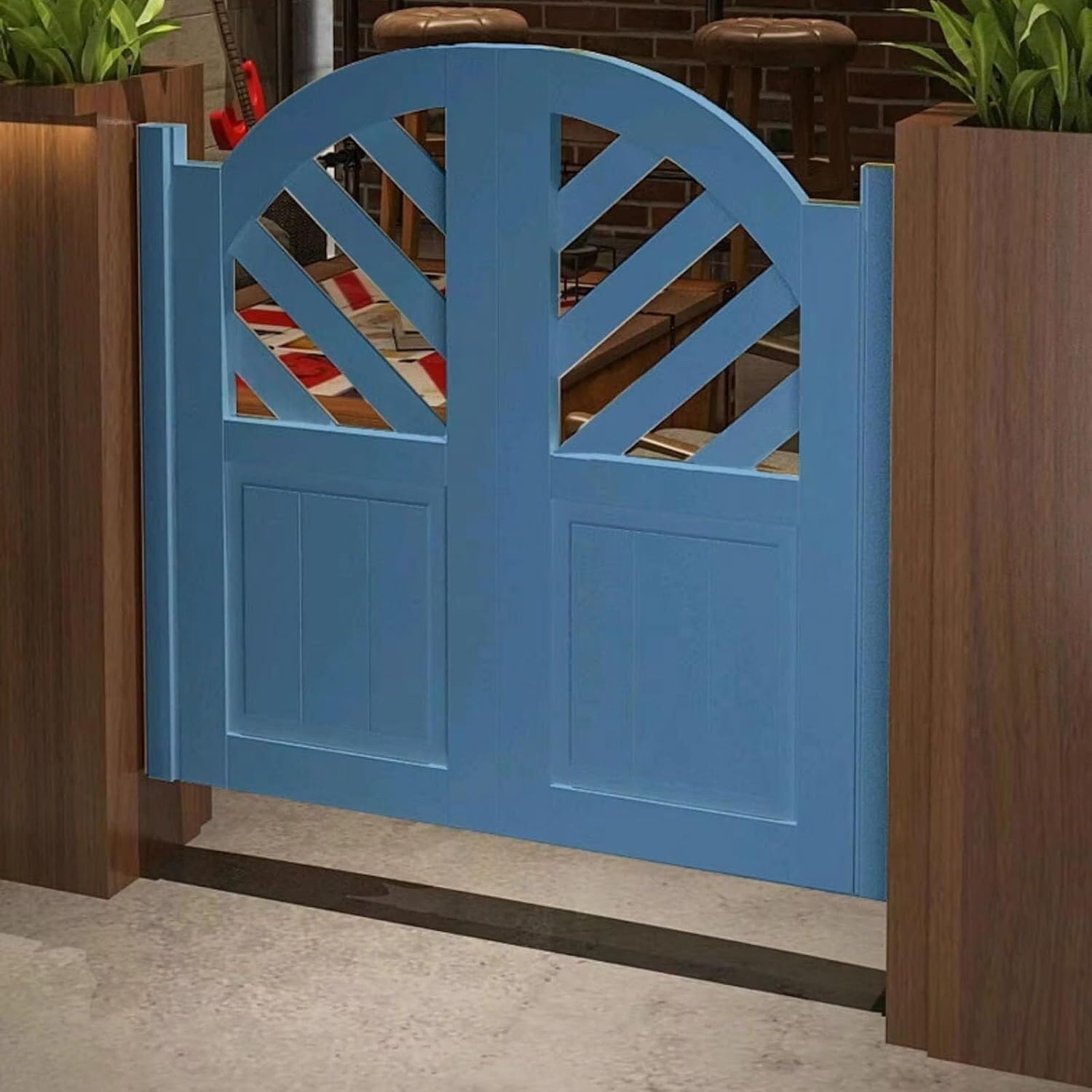 Porte battante en bois massif NAKEAH dessus arqué finition premium bleu