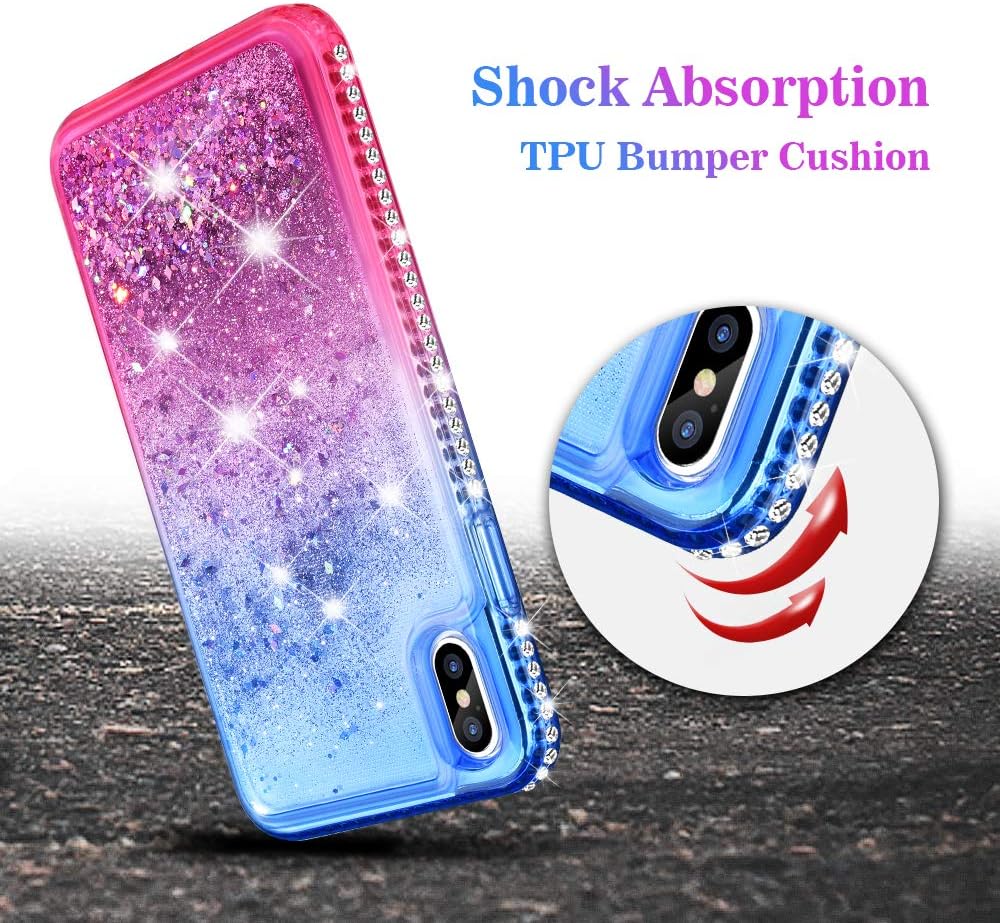 Ruky iPhone Xs Max Case, iPhone Xs Max Case for Women, Glitter Liquid Floating Bling Diamond Colorful Quicksand Series Soft TPU Protective Case for Girls Women for iPhone Xs Max 2018 (Blue Pink)