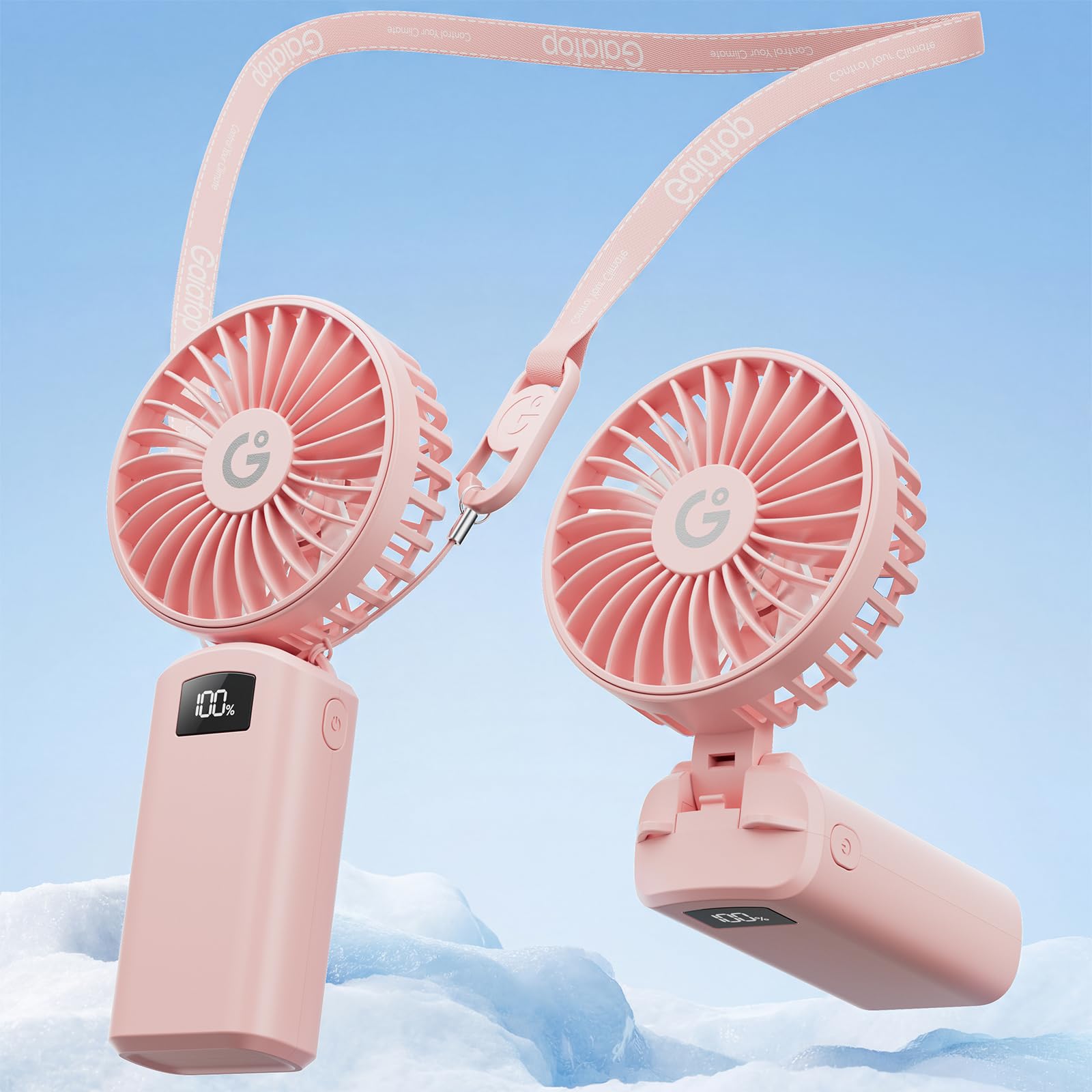 gaiatop 4000mAh Handheld Mini Fan, 7110RPM High Speed Portable Personal Fan, 3 Gears Strong Wind, LED Display, USB Rechargeable Battery Operated, Gift for Women, Makeup, Travel Outdoor, Pink โ image 1
