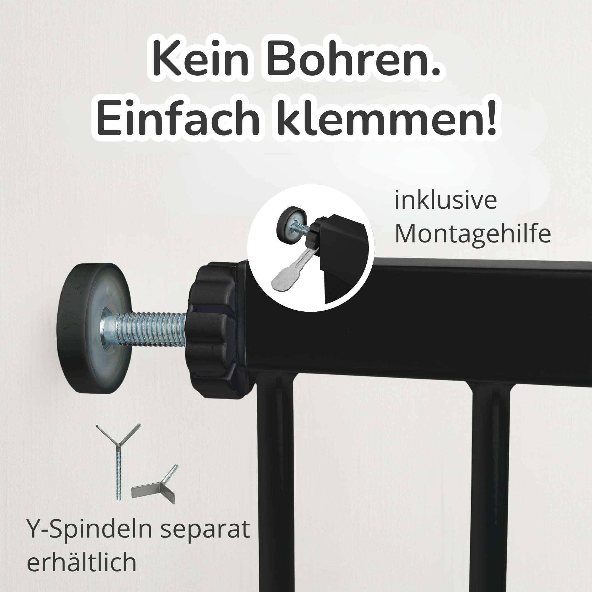 Luca Treppengitter ohne Bohren | Türgitter & Treppenschutzgitter zum Klemmen | verlängerbar 75-194 cm | Auto-Close, 90° Stop, beidseitig schwenkbar (152-159 cm)