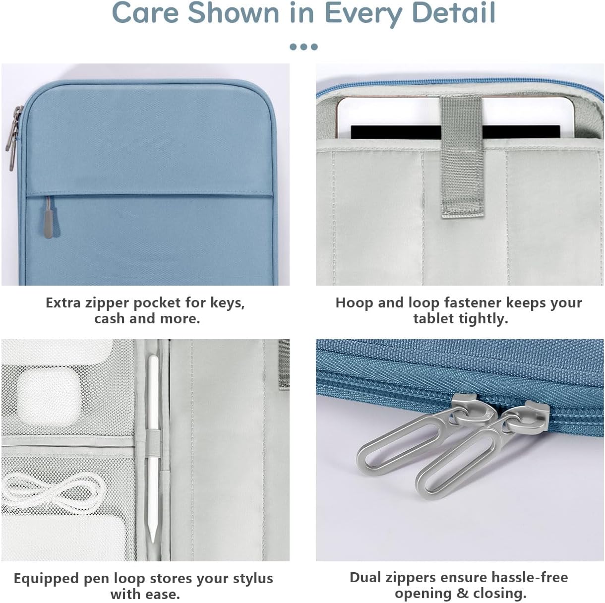 Dadanism 9-11 Inch Tablet Sleeve Padded Carrying Case for iPad (A16) 11th Gen 11", iPad 10th Gen 10.9", i-Pad Air/Pro 11", i-Pad Air 5/4 10.9", i Pad 9/8/7th Gen, Galaxy Tab A9+ Plus 11", Blue - Image 5