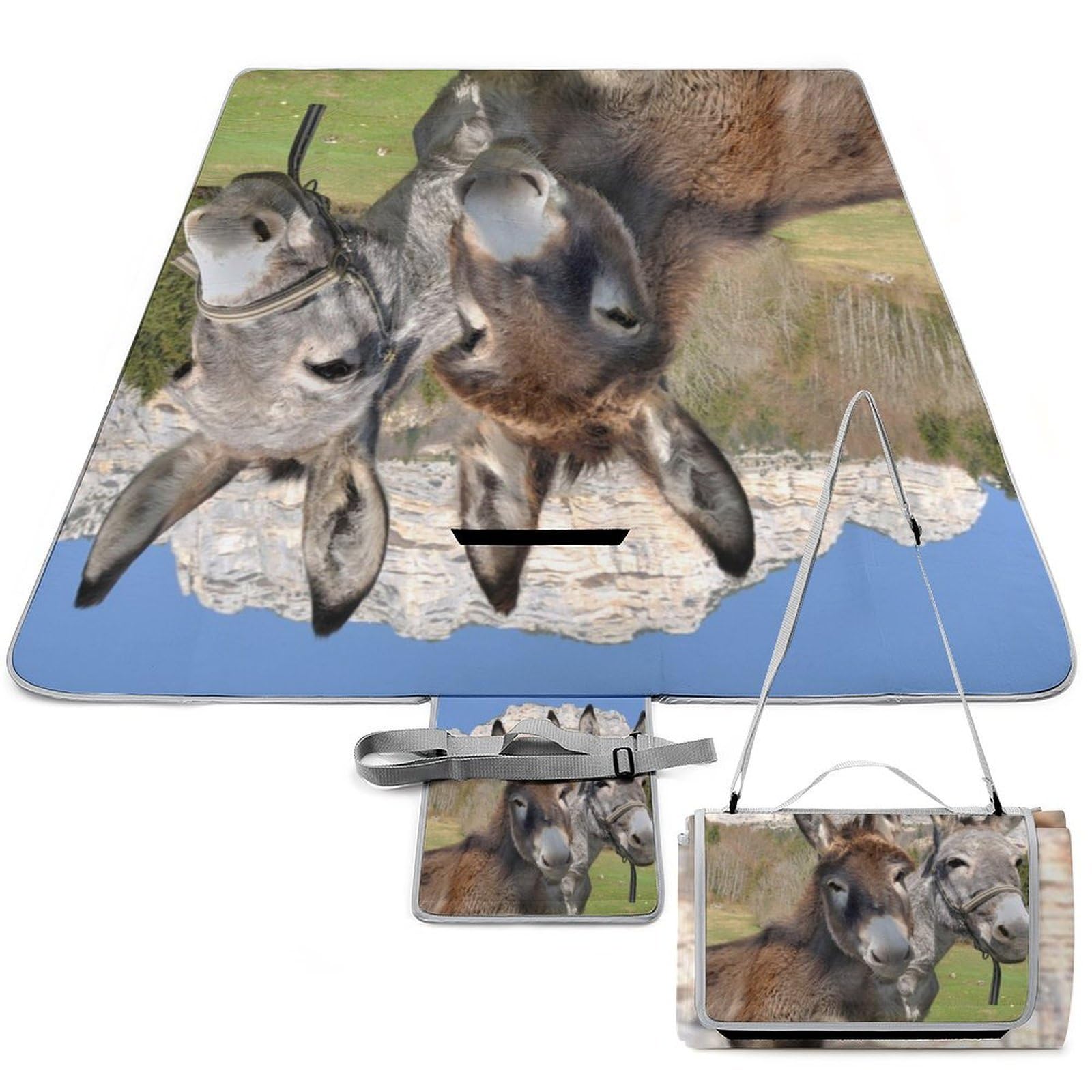 Couverture de pique-nique de camping Funny Donkeys finition soignée poignée intégrée