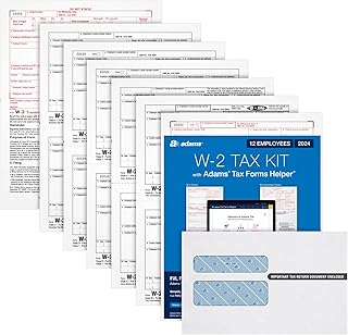 Adams 2024 W2 Tax Forms Kit for 12 Employees, 6 Part Laser W2 Forms, 3 W3 Forms, Self Seal Envelopes & Access to Adams Tax Forms Helper (1009320)