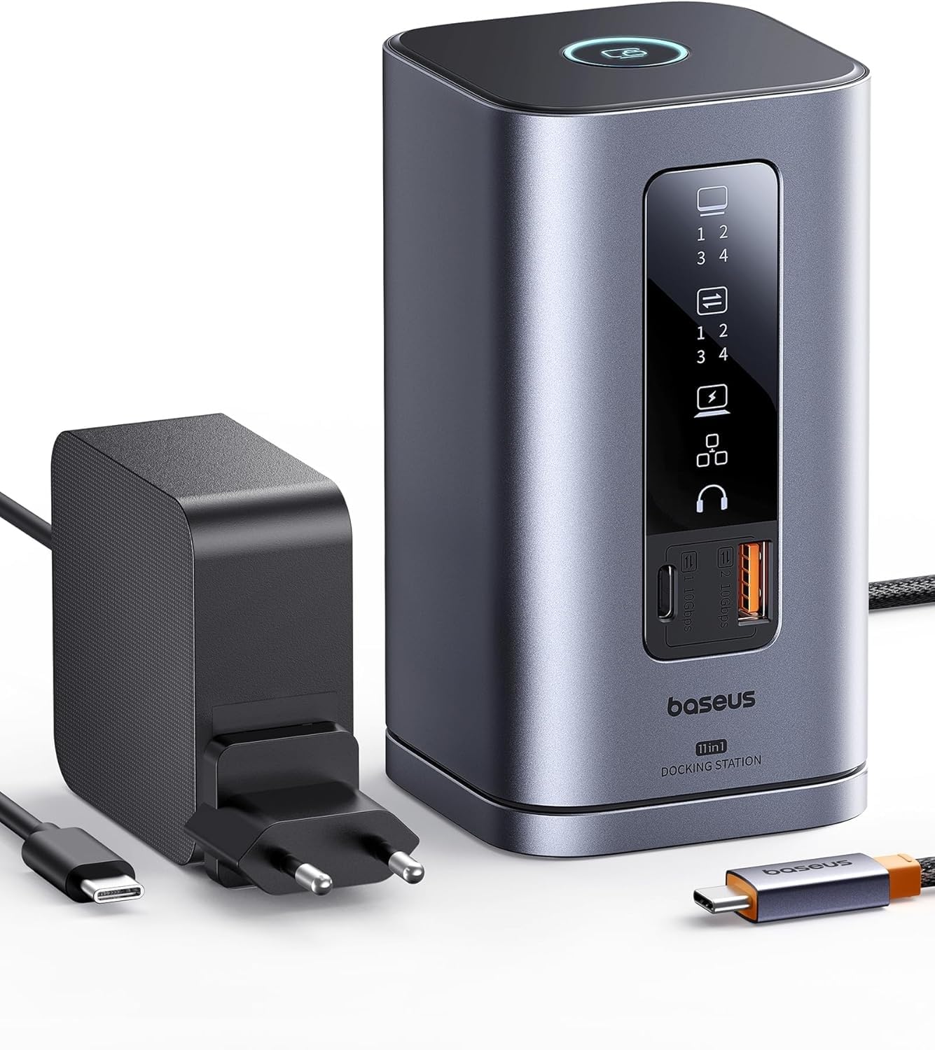 Baseus Stacja dokująca [z ładowarką 100 W], stacja dokująca z serii Spacemate 11 w 1, 3 monitory z 2 x HDMI 1 x DP 4K 60 Hz, USB-A/C 10 Gbps, Ethernet 1 Gb/s, kompatybilna z laptopami z systemem