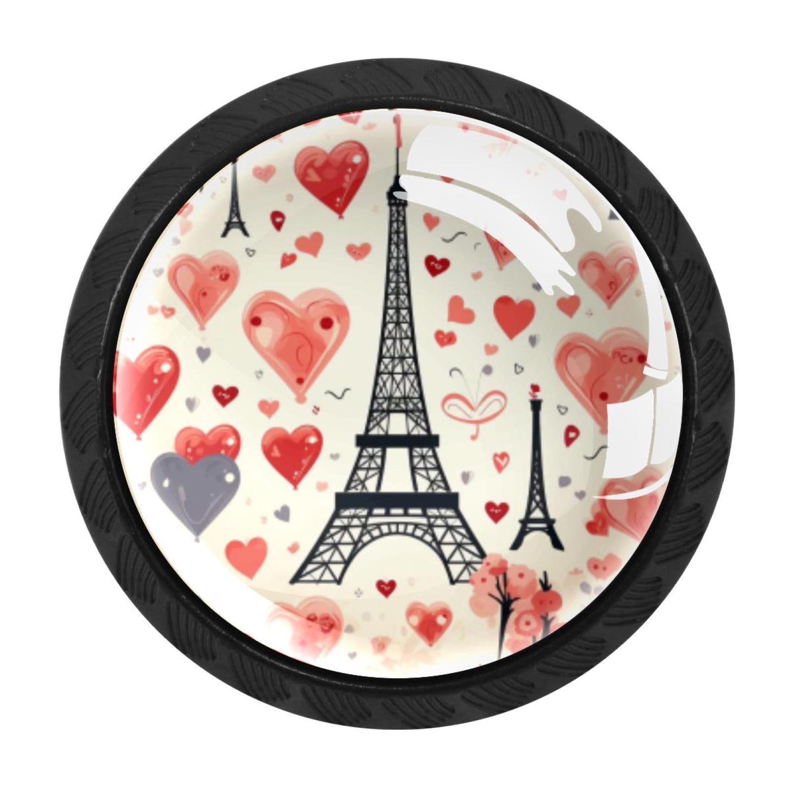 Chenzzzz Multicolored 05 4 Pack Drawer Knobs, Black Handle Dresser Drawer Pulls, Round Decoration Cabinet Hardware Pulls With Screws For Kitchen Cupboard Wardrobe, Eiffel Tower Valentine's Day