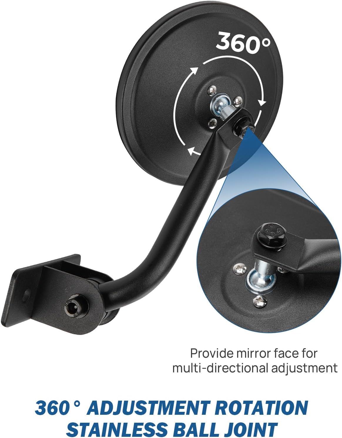 JOYTUTUS Upgraded Round Wrangler Mirrors Doors Off Compatible with Wrangler JK TJ 1997-2018, No Vibrate & Wobble Side Mirrors for Doors Off Driving, Easy-Install