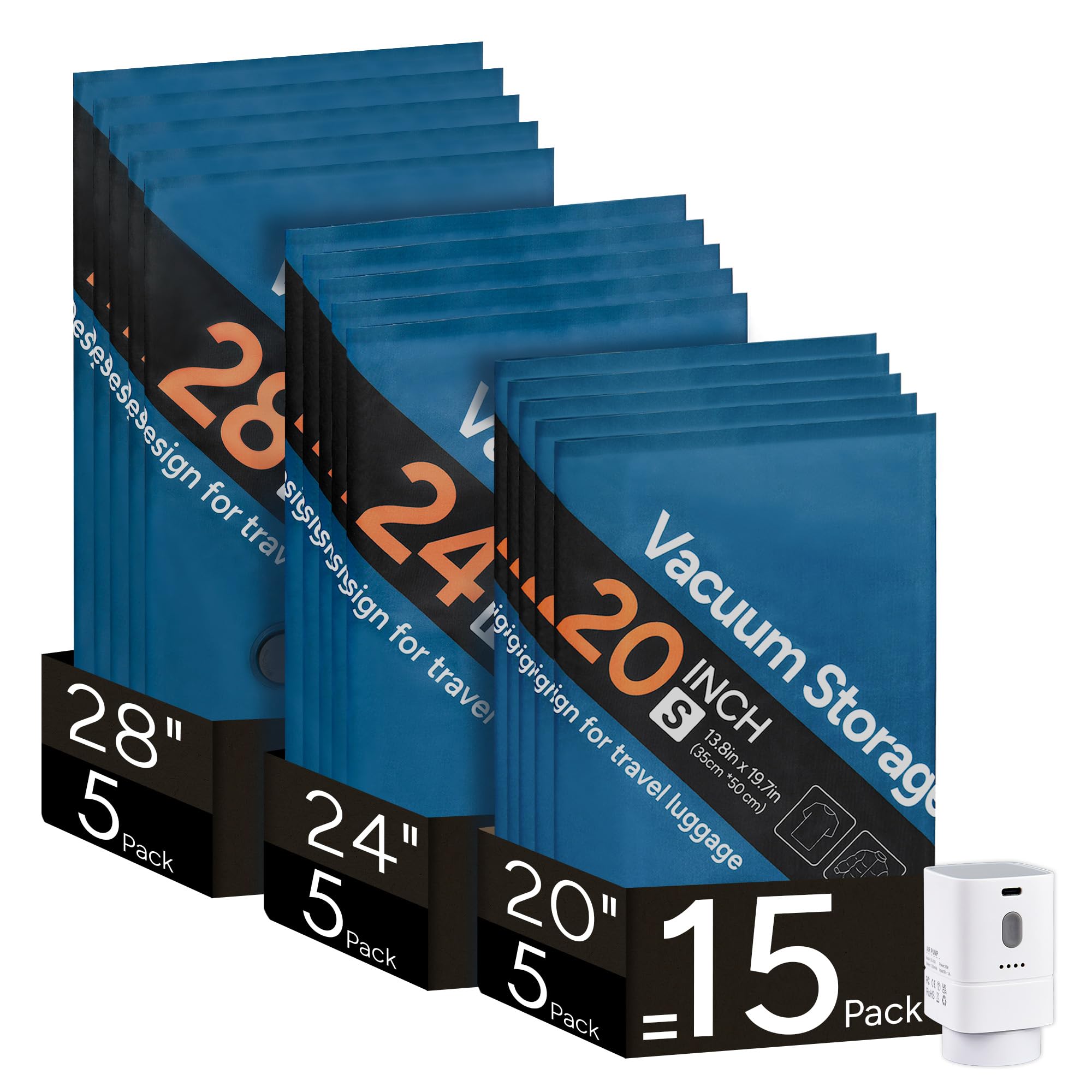 Sac sous vide vêtement aspirateur avec pompe sans fil Travel Inspira pour rangement maison (15 pcs)