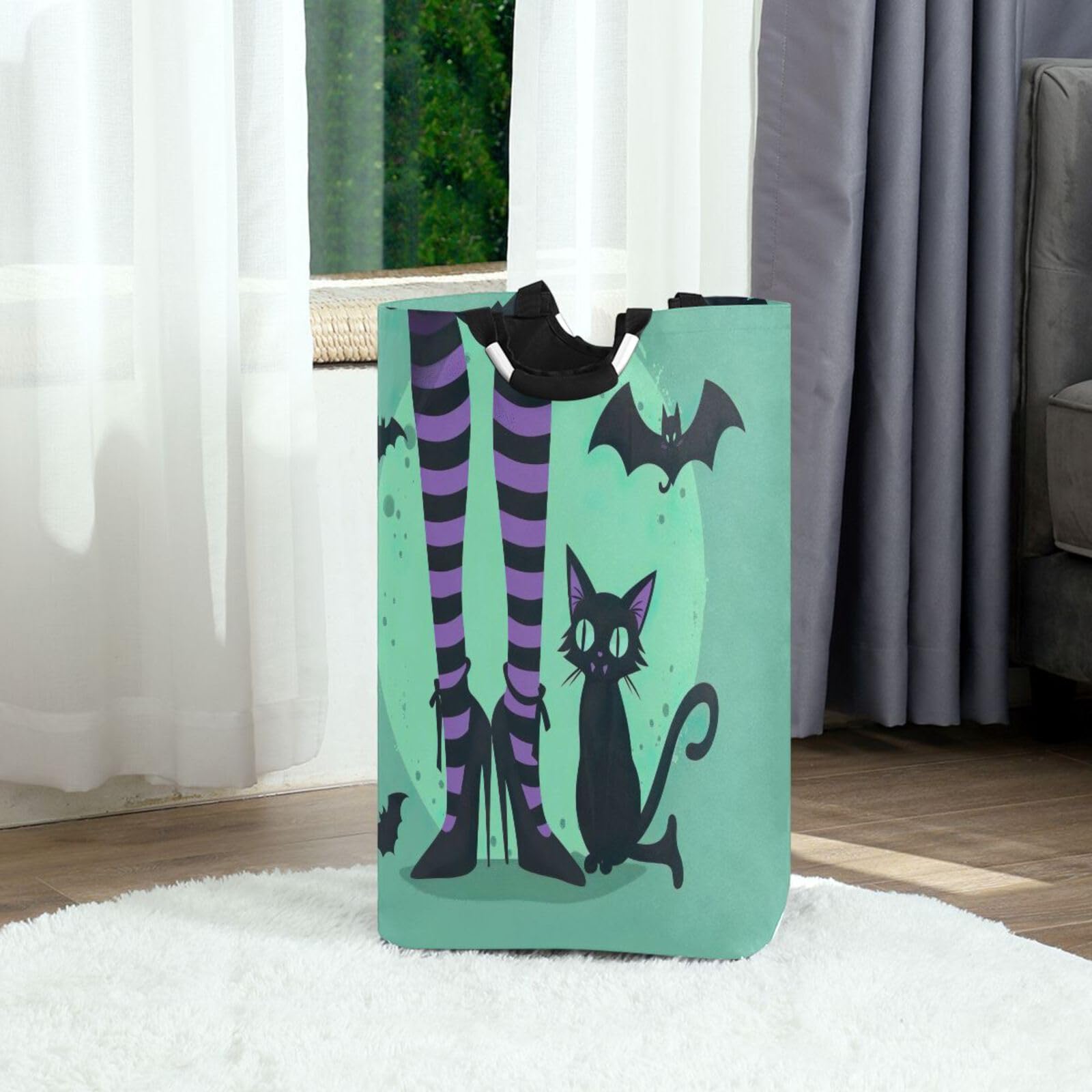 Jihqo Laundry Hamper Basket Halloween Cat Collapsible Nursery Storage Bin Waterproof Clothing Baskets for Home Bedroom Bathroom Washing Room