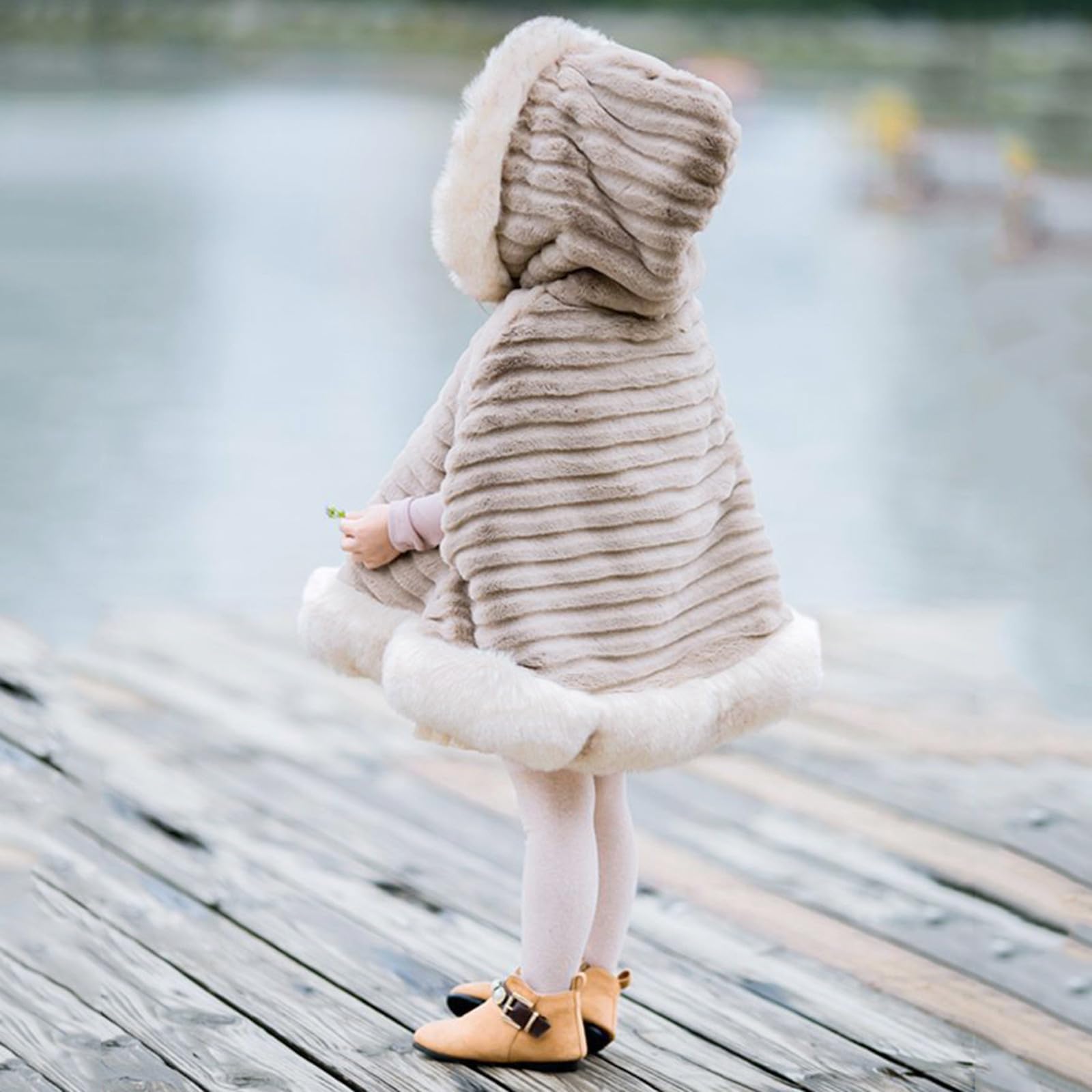 Chaqueta para niñas pequeñas, moda de otoño e invierno, para niños pequeños, con cuello de lana, chaquetas sólidas, capa cálida de lana con capucha, abrigos Sobretodo Mujer Invierno