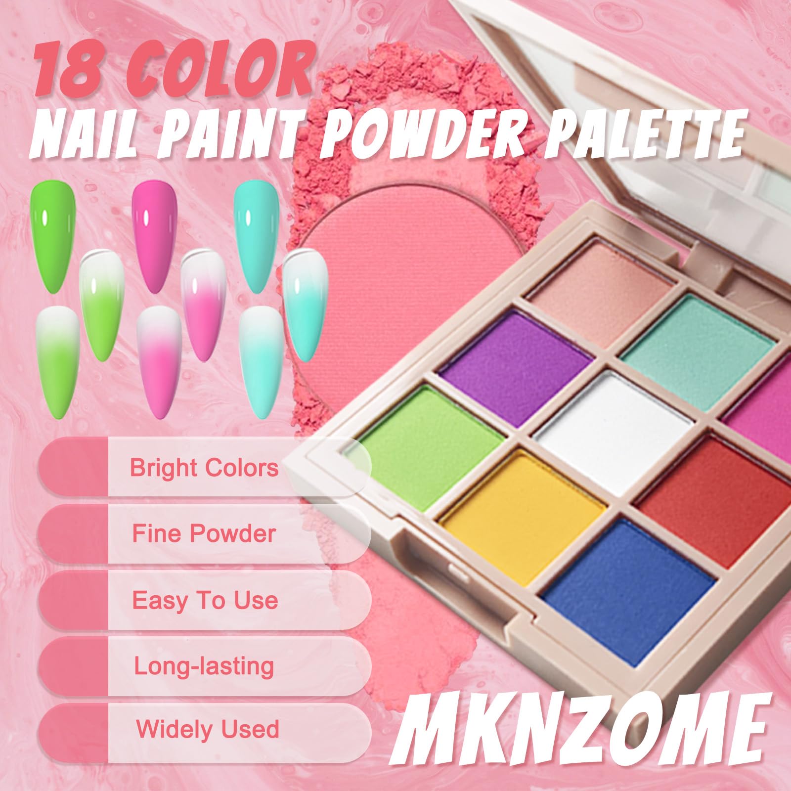 MKNZOME 18 Colours Nail Pigment Powder Palette, Chrome Nail Powder - Image 2
