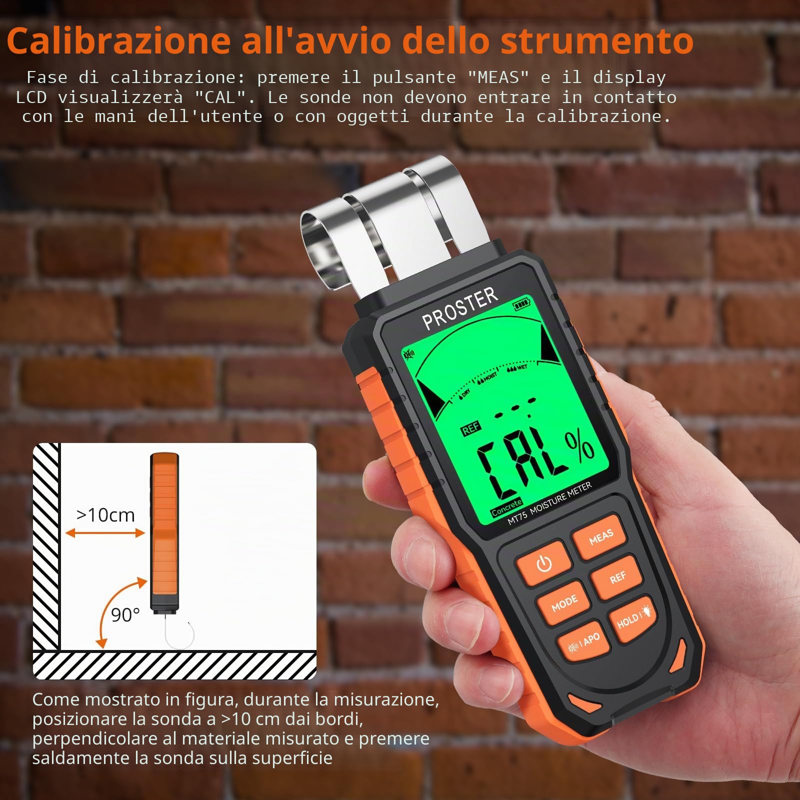 Proster Misuratore di Umidità Ricaricabile Senza Punte per Pareti con Schermo LCD a 3 Colori e 5 Modalità Legno Calcestruzzo Cemento Gesso INDEX Allarme Sonoro e Luminoso Rilevamento Fino a 40 mm
