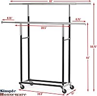 Vista 6 de Simple Houseware Perchero estándar de doble barra, negro