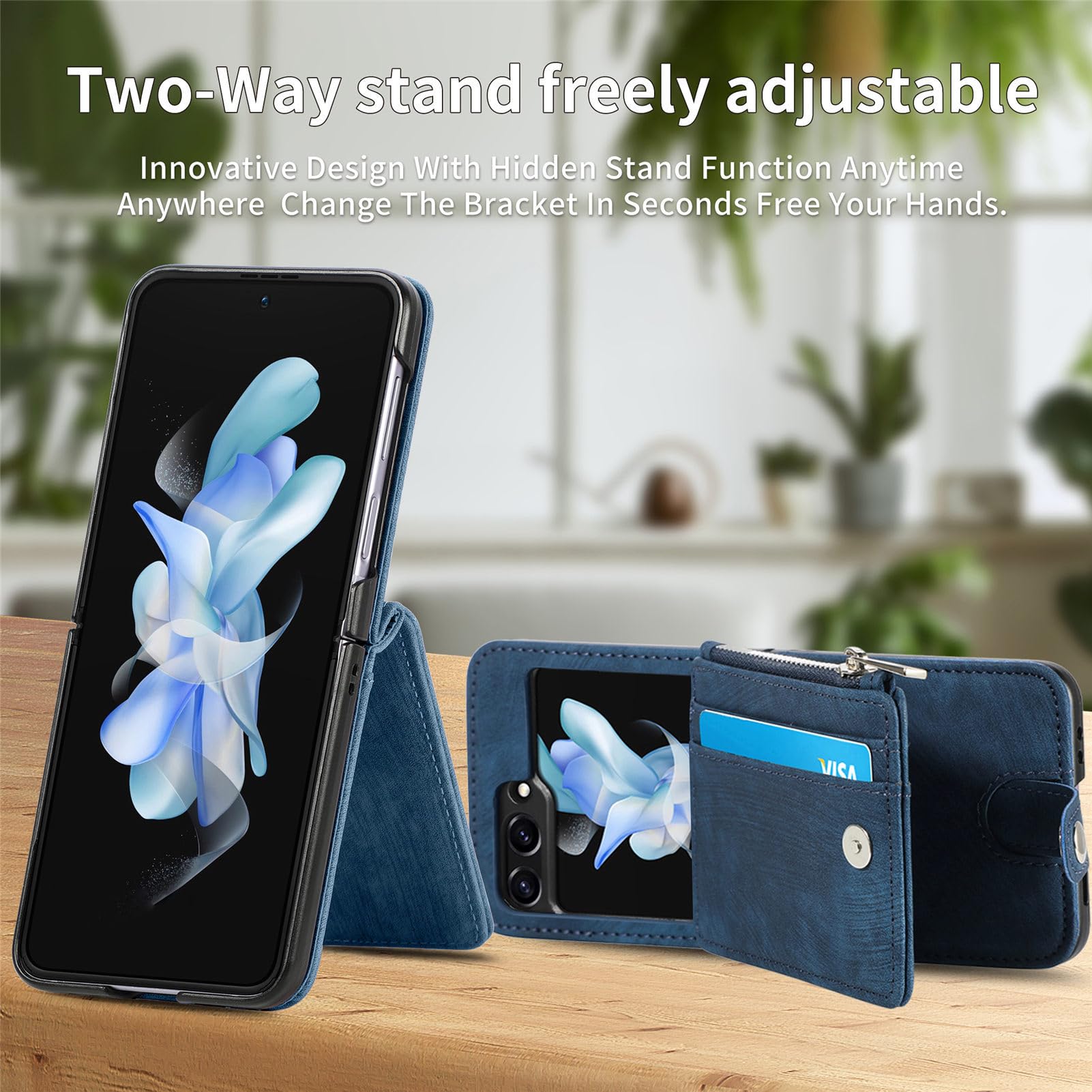 Custodia per Samsung Galaxy Z Flip 5 con Porta Carte di Credito Staccabile, Custodia a Portafoglio con Cerniera in Pelle PU Antiurto Protezione Durevole Cover per Samsung Galaxy Z Flip 5 5G 2023