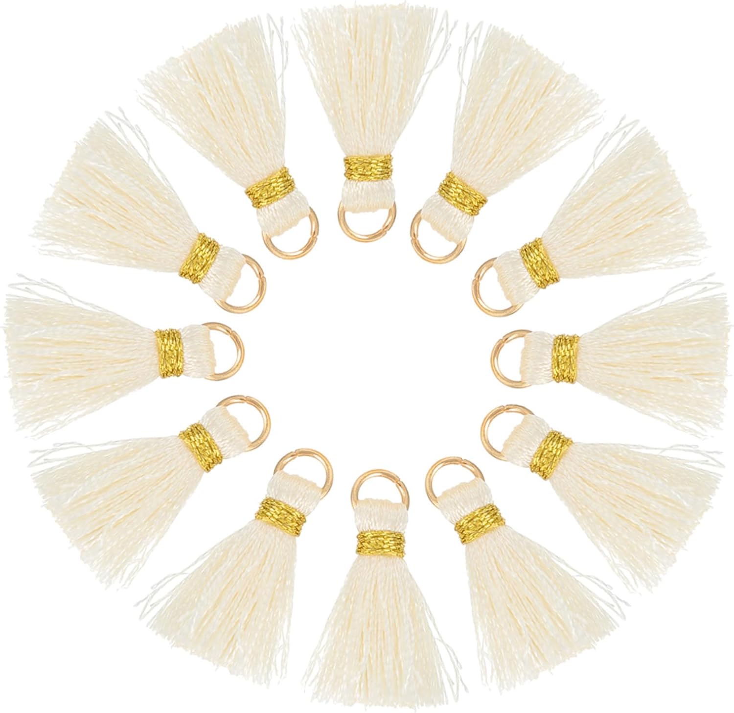 30pcs 2cm Cream White DIY Tassel with Loop for Clothing Accessories, Decorative Keychain and Packaging Pendants, Craft Trim Embellishments for Sewing and Home Decor