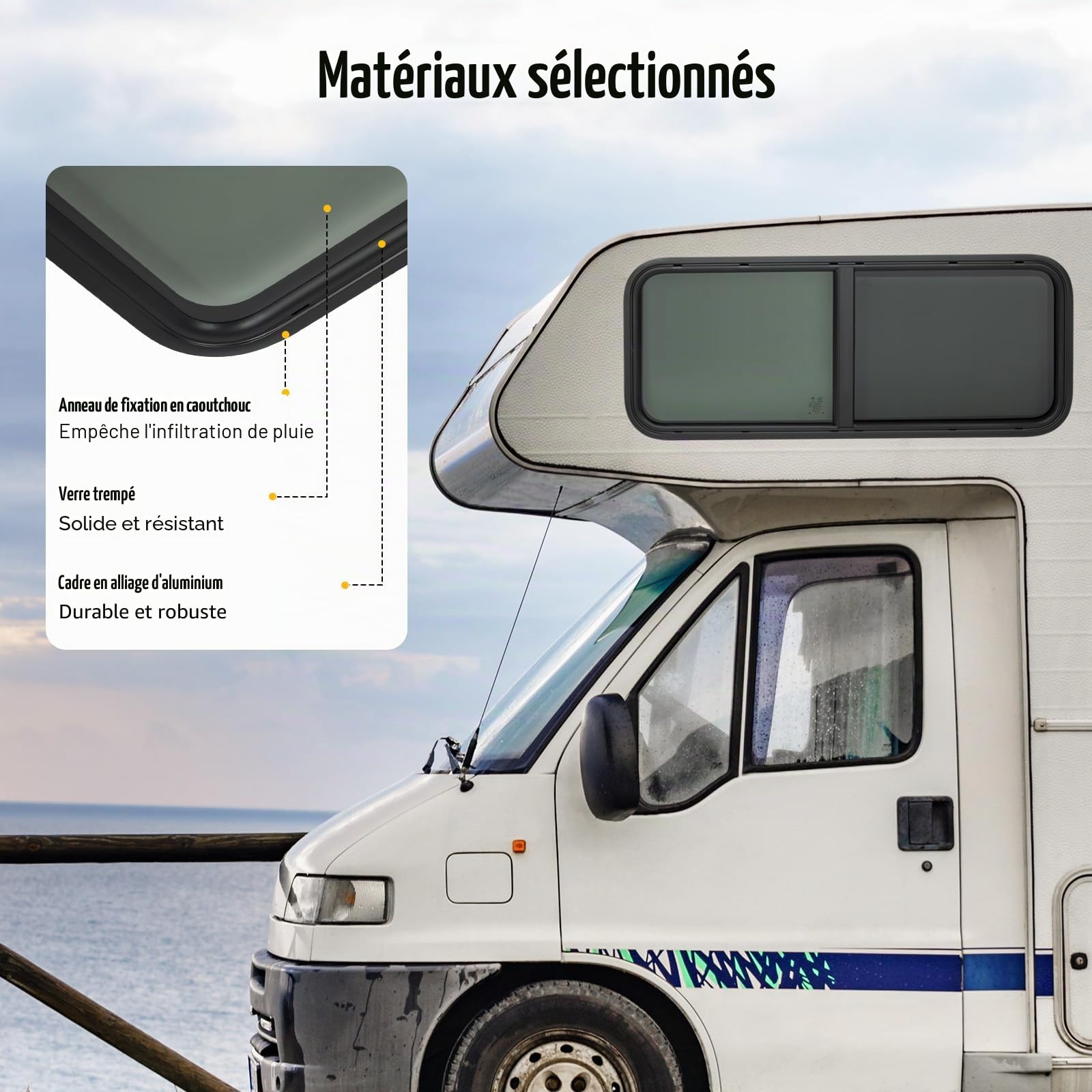 Fenêtre avec moustiquaire, 1000x400 mm, fenêtre latérale de caravane à ouverture poussoir, moustiquaire pour fenêtre de camping-car, pour VR, caravane, camping-car