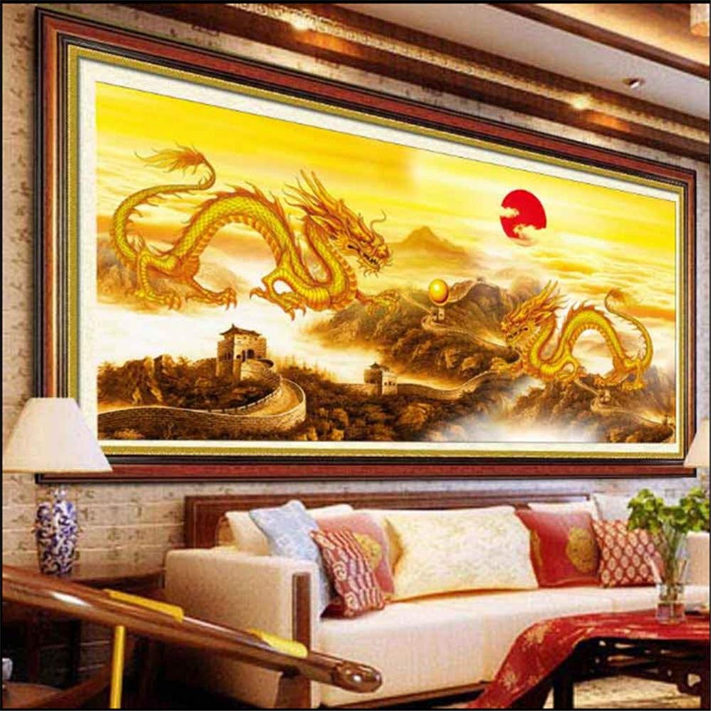 DIY 5D Diamant Painting – „Großer Drache“ Im Set | Vollständiges Kristall-Stickerei-Bild Für Wanddekoration | 120 X 50 Cm | Selbst Gestalten & Entspannen