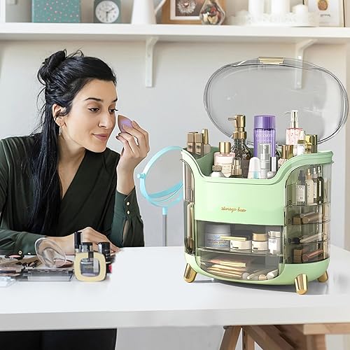 Miniatura 5 de Organizador de maquillaje y organizador de cuidado de la piel, caja organizadora de cosméticos para encimera con tapa y cajones, organizador de