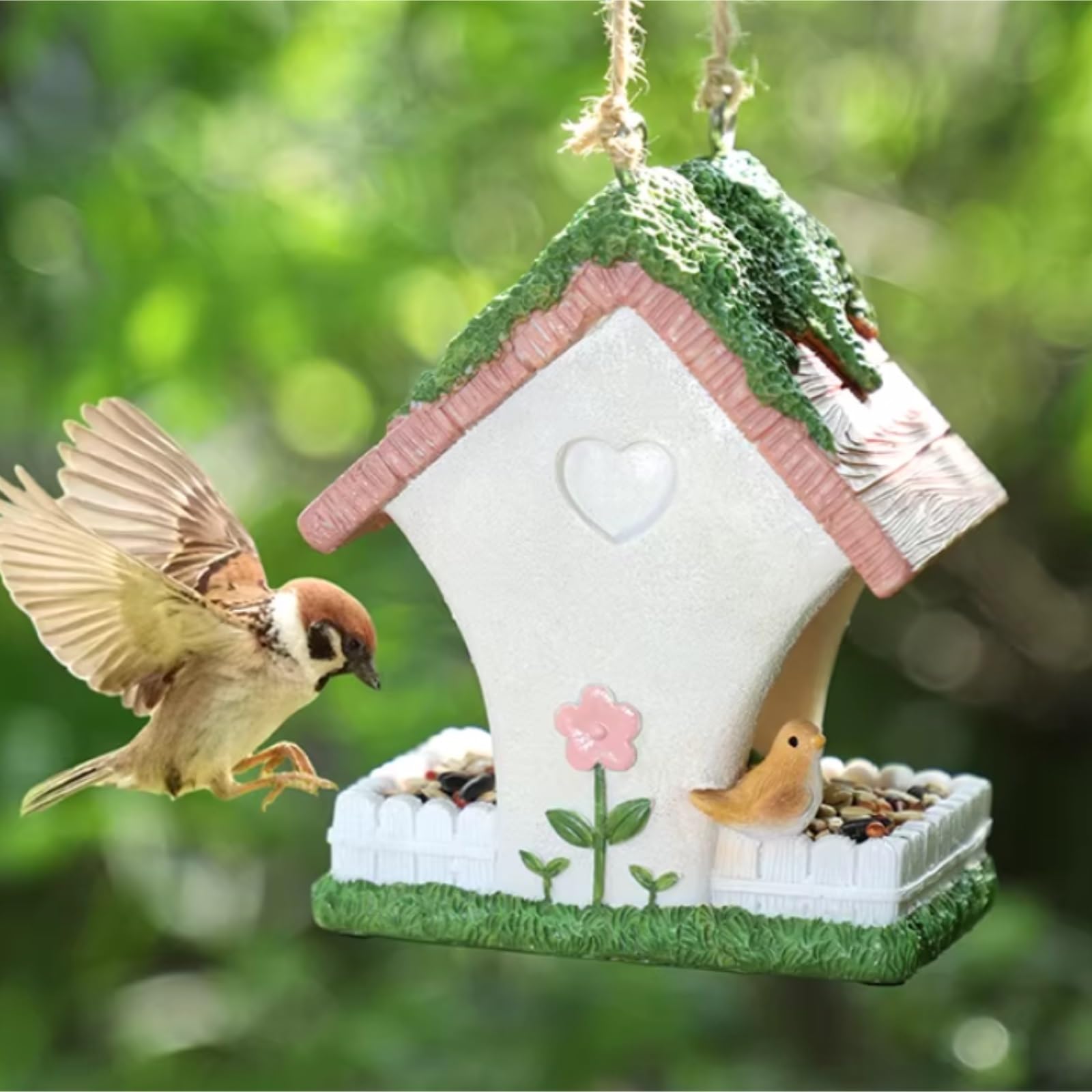 Karmnik Burd Karmnik Dla Ptaków W Kształcie Domu Łatwe Napełnianie Stacja Zewnętrzna Wisząca Na Podwórku I Ogrodzie Ptaków Zewnątrz(Pink)