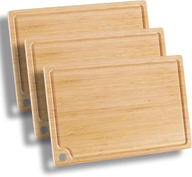 Wood Cutting Board for Kitchen Reversible Cutting Boards with Juice Groove, Wooden Chopping Board for Meat, Fruit, Vegetables & Cheese Bamboo, 3