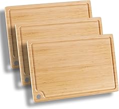 لوح تقطيع خشب للمطبخ بتصميم قابل للاستخدام على الوجهين مع قناة لتصريف العصارة، مناسب لتقطيع اللحوم والفواكه والخضروات والجبن (بامبو، 3 قطع)