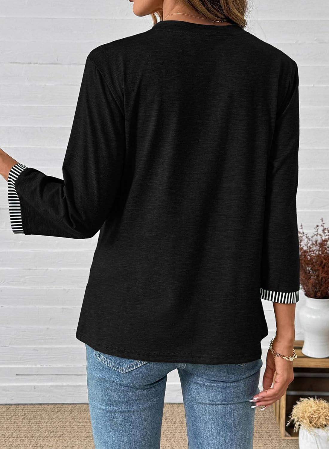 Dokotoo Womens Tops Spring Summer 3/4 Length Sleeve Fashion T-Shirts V Neck Button Down Dressy Casual Loose Basic Tee Blouses - Image 6