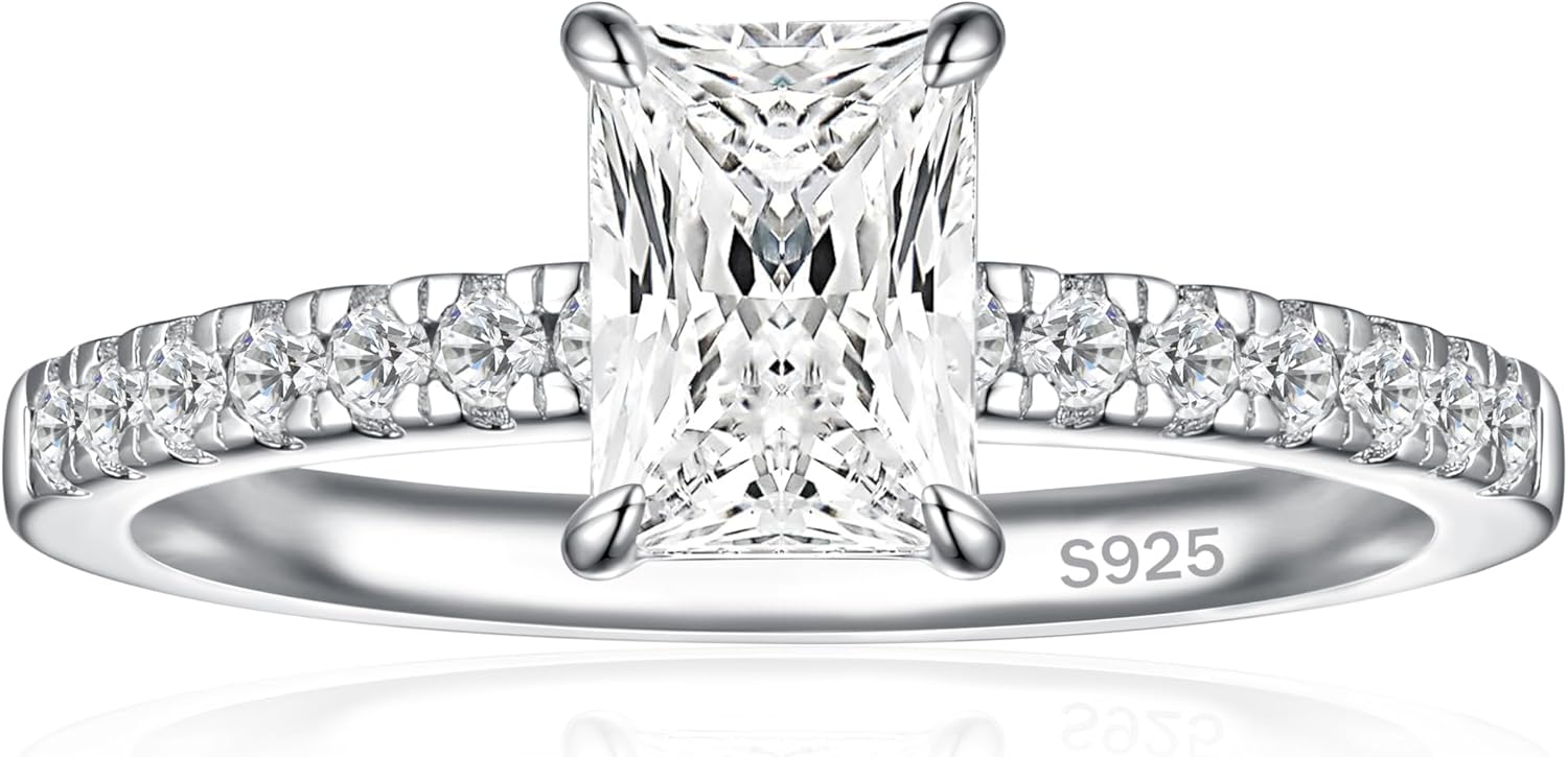 1.25/3CT 925 Sterling Silver Engagement Rings for Women Radiant Cut Cubic Zirconia Wedding Rings for Women Promise Rings for Her Size 4-12.5