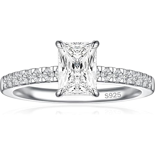 1.25/3CT 925 Sterling Silver Engagement Rings for Women Radiant Cut Cubic Zirconia Wedding Rings for Women Promise Rings for Her Size 4-12.5