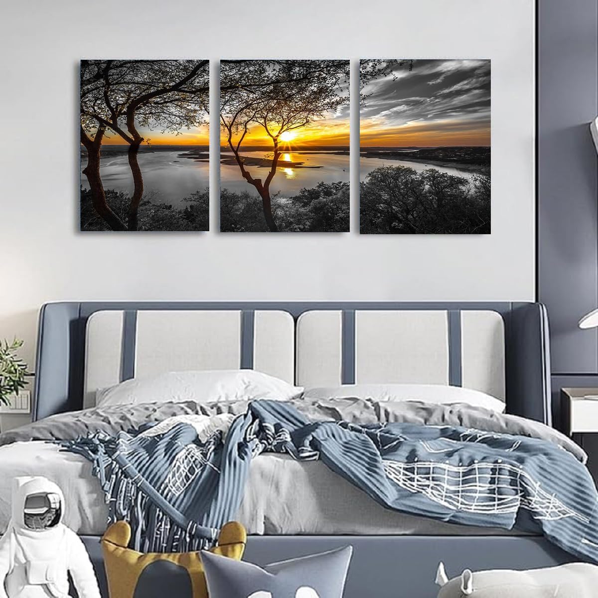 Yxbhhym Living Room Wall Decor Black and White Bathroom Wall Art Sunset Tree Picture Lake Painting Forest Gold Print Canvas Scenery Artwork Modern Landscape Sunrise Poster for Home Bedroom Décor image 5