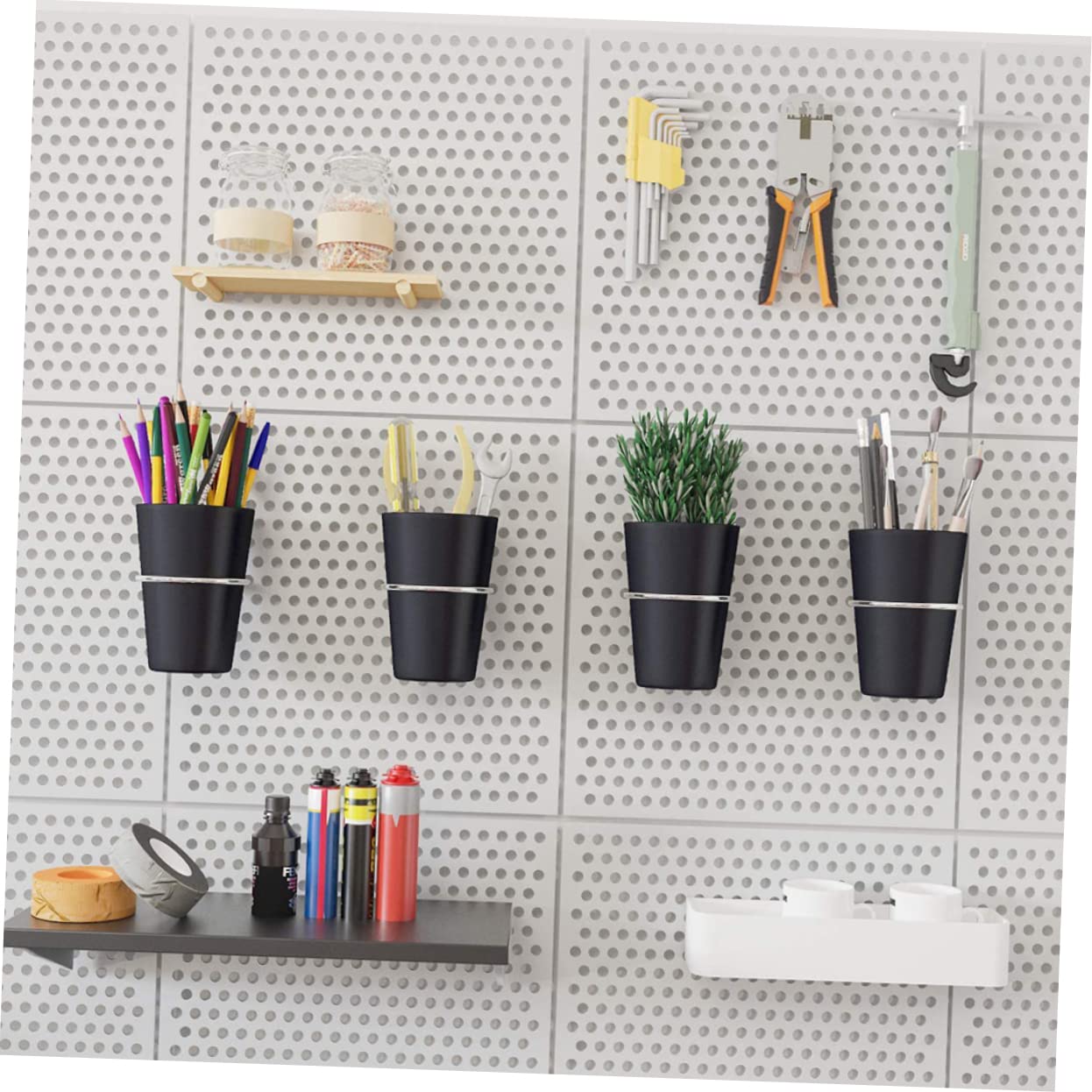 ULTECHNOVO 5 Pack Pegboard Hooks Cup Holder Garage Tool Organizers Wall Storage for Craft Room