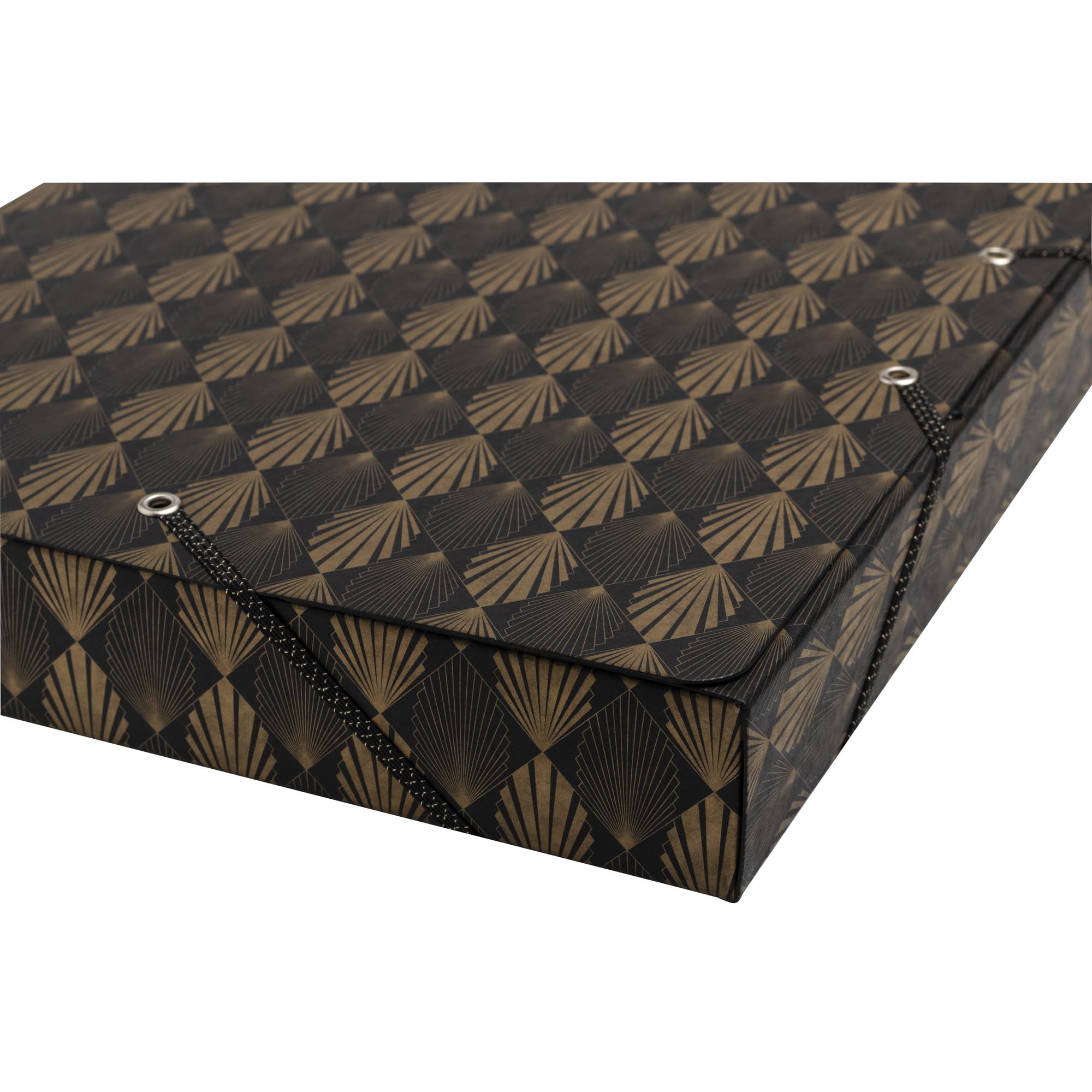 Exacompta - Réf. 59350E - Carton de 8 boîtes de classement Néo Déco avec élastiques noirs et dorés - en carte lustrée 600g/m2 - dos 2,5 cm - dimensions 25 x 33 cm - pour format A4 - couleurs assorties