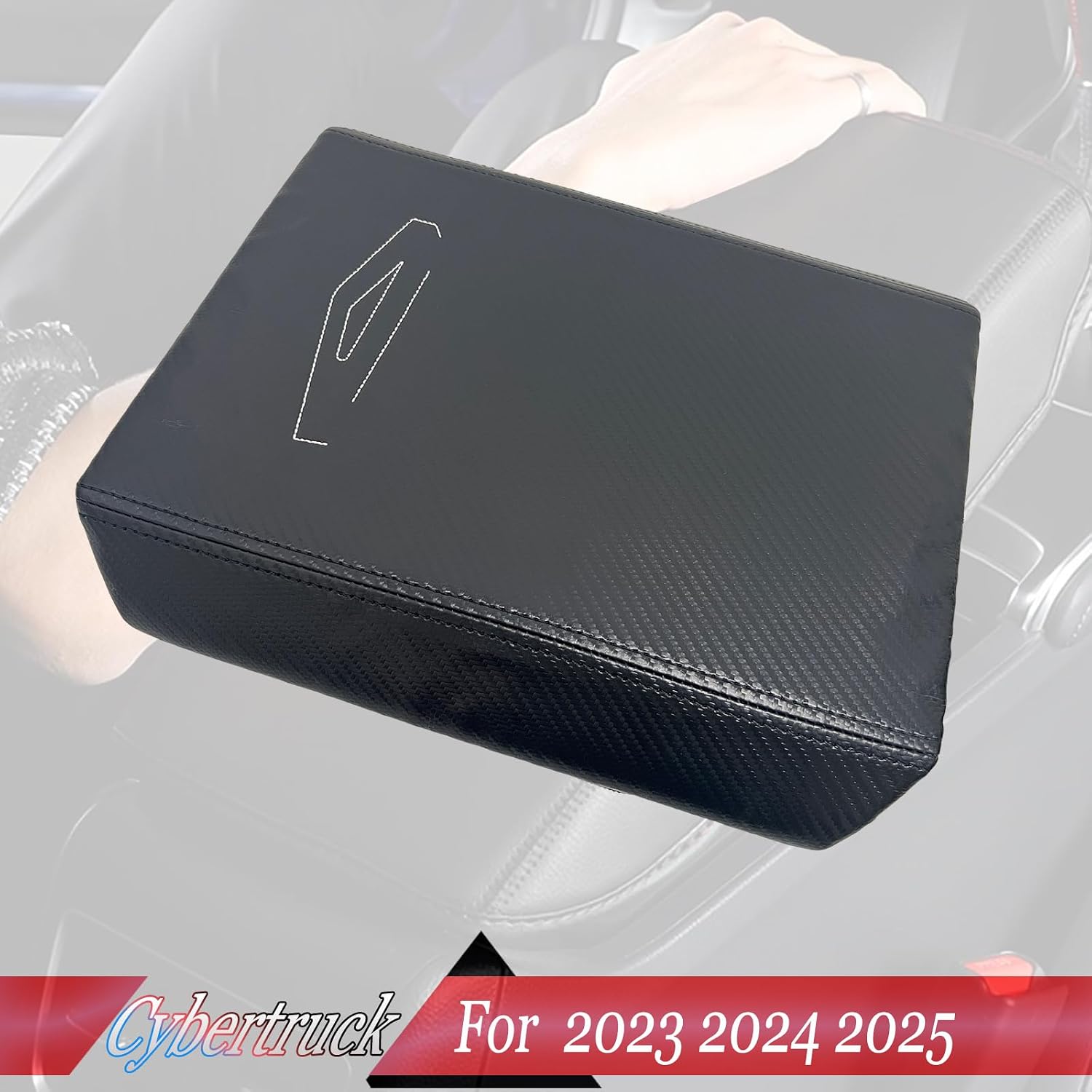 MUXEE Armrest Cover，for Tesla Cybertruck 2023 2024 2025, Microfiber Leather，Scratch Leather Middle Console Cushion Protector Pad -Carbon Fiber