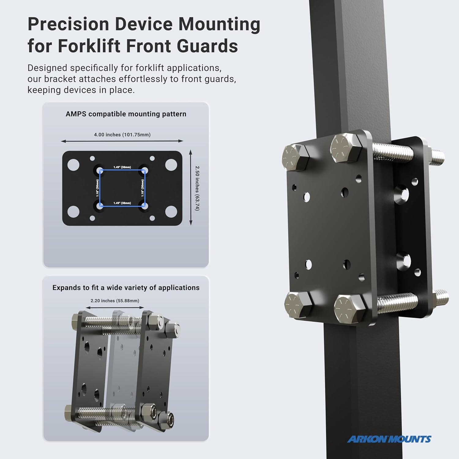 ARKON Mounts LockVise Metal Locking Forklift Tablet Mount | Durable Mounting Plate | Adjustable 8.5" Metal Shaft | Tablet Holder Fits iPad, Samsung, Google, Tab and more