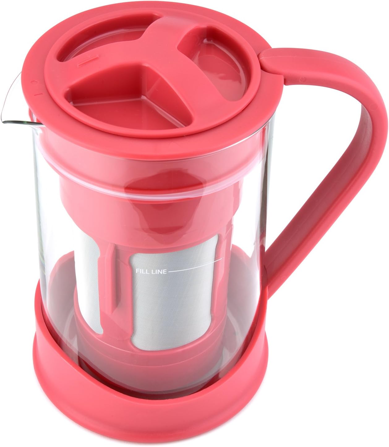 Cold Brew Coffee Maker 1 Liter (4-Cups) Capacity, Great for Flavorful Iced Coffee that Stays Fresh Longer, Borosilicate Glass, Easy Cleaning, Fun Ideas and Recipe Booklet, 8x5 Inches, Red