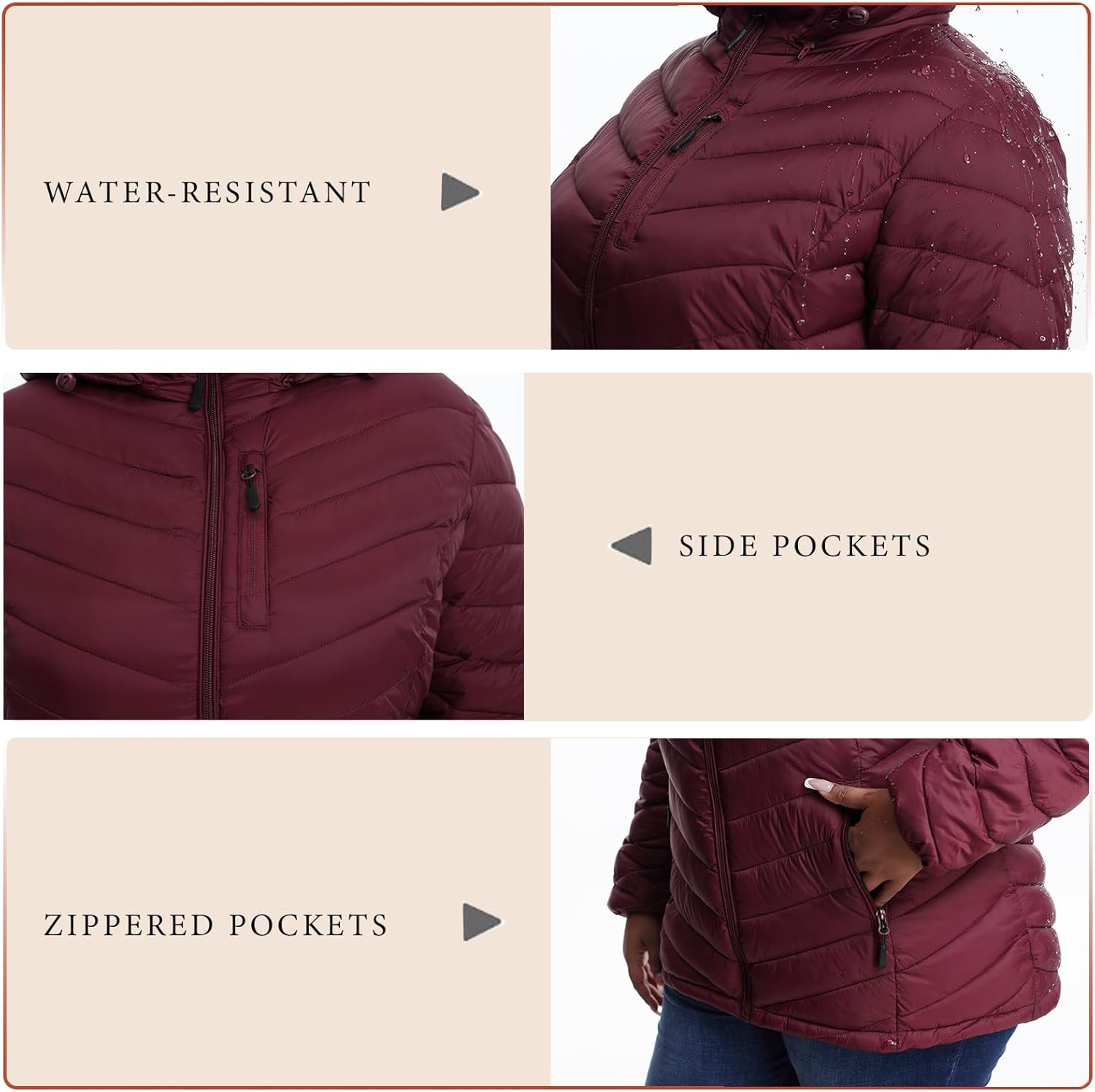 HHE Plus Size Women Packable Puffer Jacket 1X-6X Water-Resistant Lightweight Coat Detachable Hood(Exclusively Plus Size) - Image 4