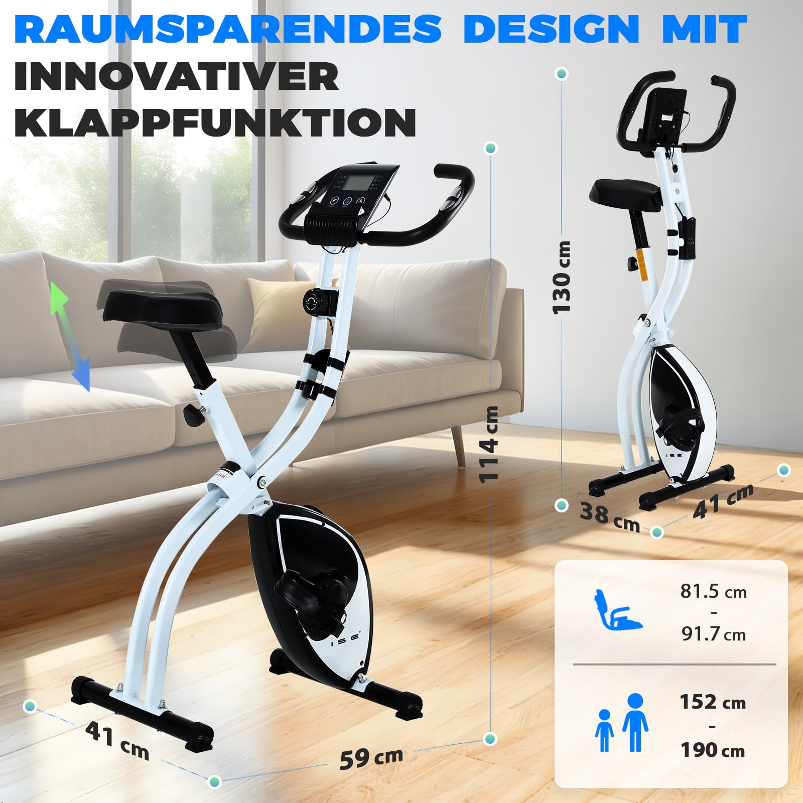 ISE Heimtrainer Fahrrad Klappbar I Hometrainer Fahrrad Klappbar Extra Leise mit Bequemem Sitzkissen I Ergometer heimtrainer, Fitnessbikes, Indoor Bike, Trimmrad Heimtraine