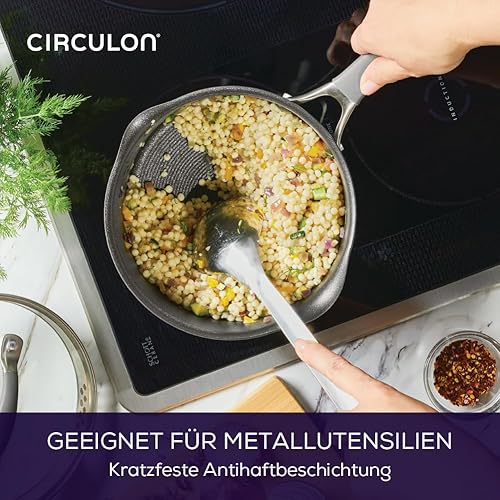 Miniatura 4 de Circulon Scratch Defense - Juego de cacerolas de inducción antiadherentes con tapas, 5.5 in, 6.3 in y 7.1 in, aptos para lavavajillas y horno, con